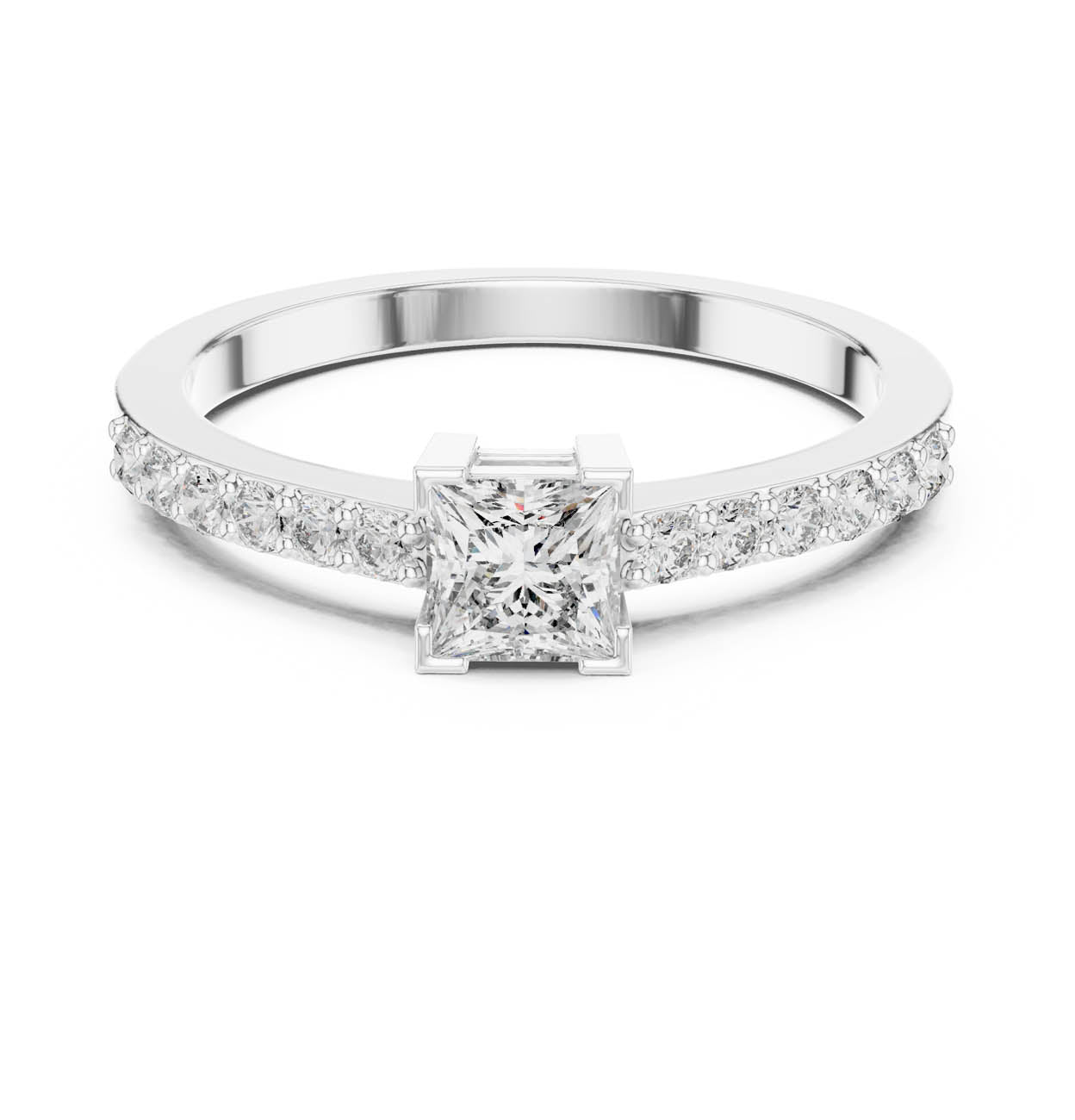 .58 Ct. Princess Cut Diamond Solitaire Ring with Diamond-Set Band (DJHGHF)