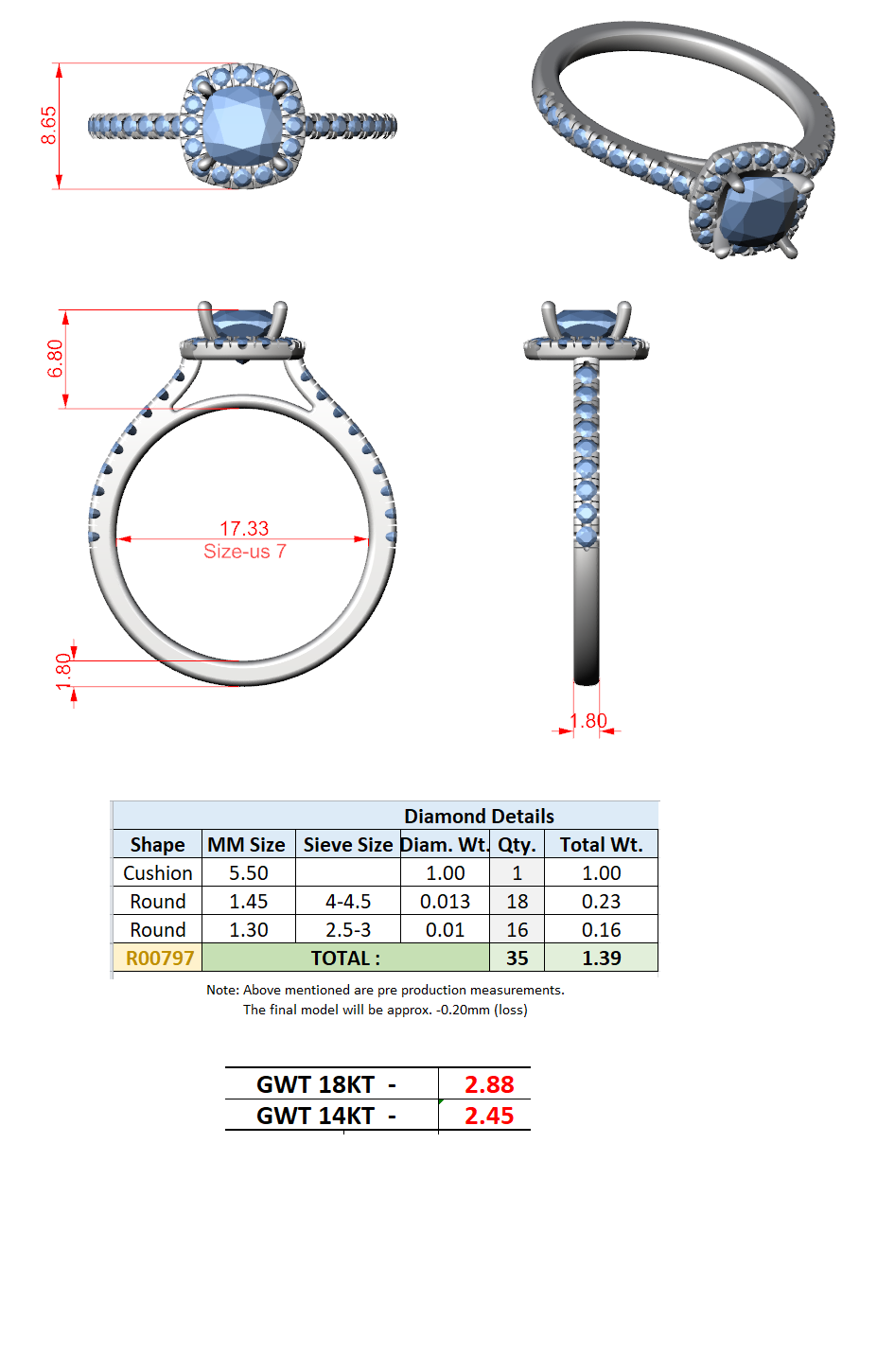 1.39 Ct. Cushion Cut Diamond Halo Engagement Ring (DYOR-113-CU) 13