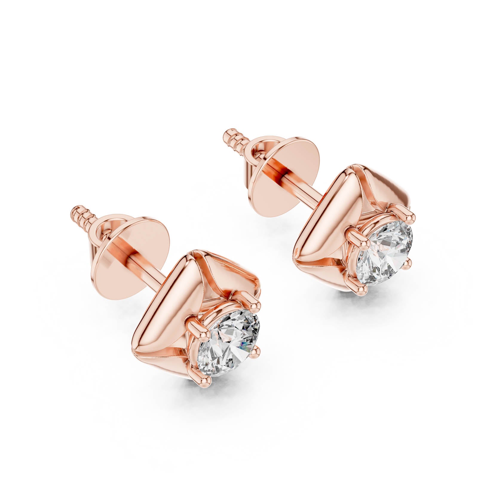 .48 Ct. Round Diamond Stud Earrings with Sculptural Four-Prong Setting (ER-0019) 7