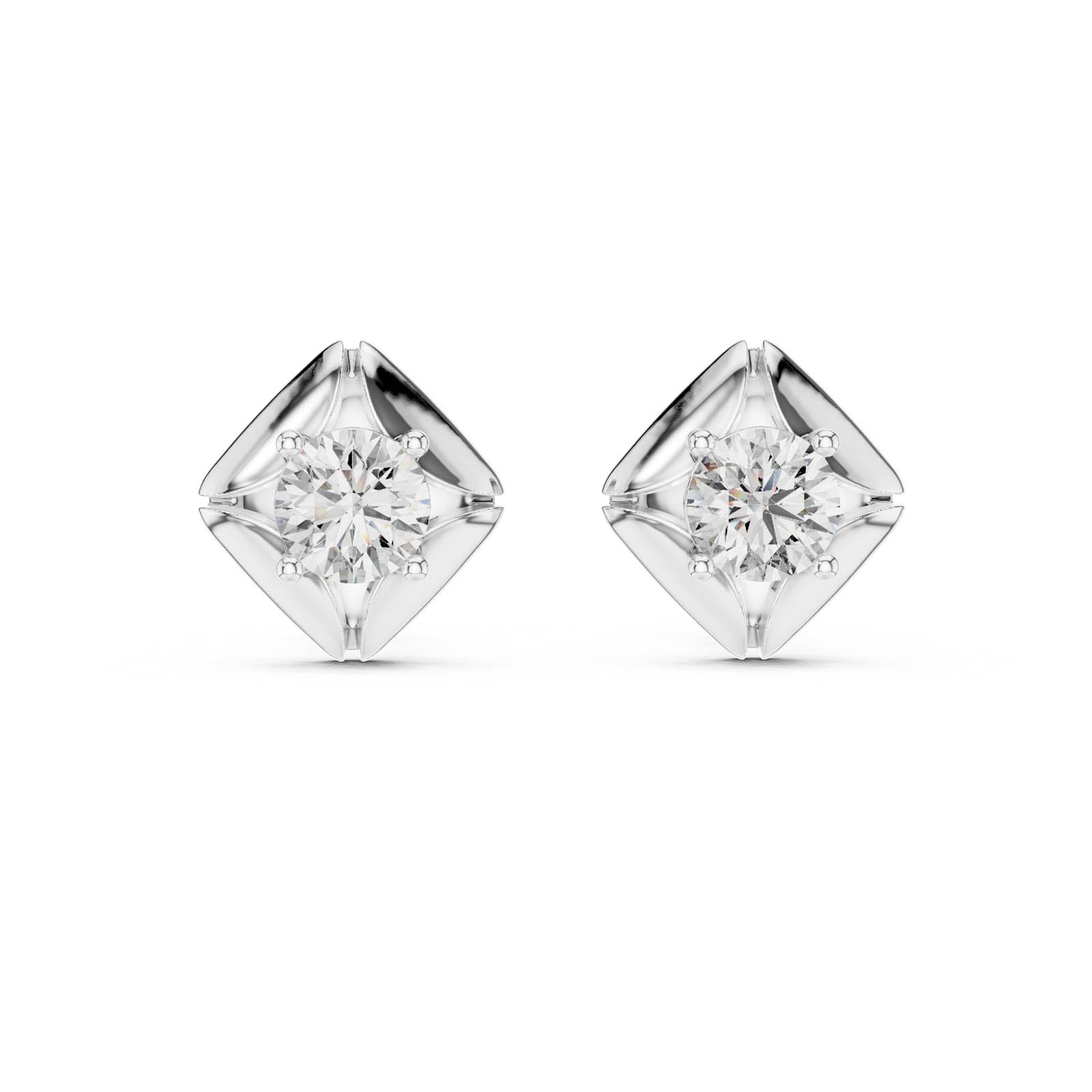 .48 Ct. Round Diamond Stud Earrings with Sculptural Four-Prong Setting (ER-0019)