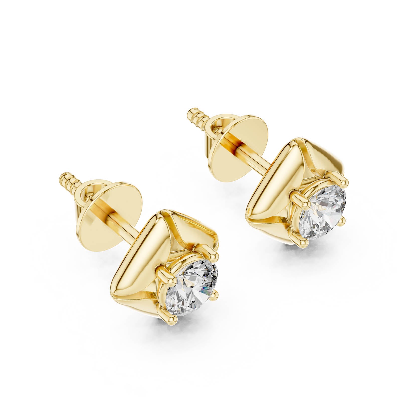 .48 Ct. Round Diamond Stud Earrings with Sculptural Four-Prong Setting (ER-0019)