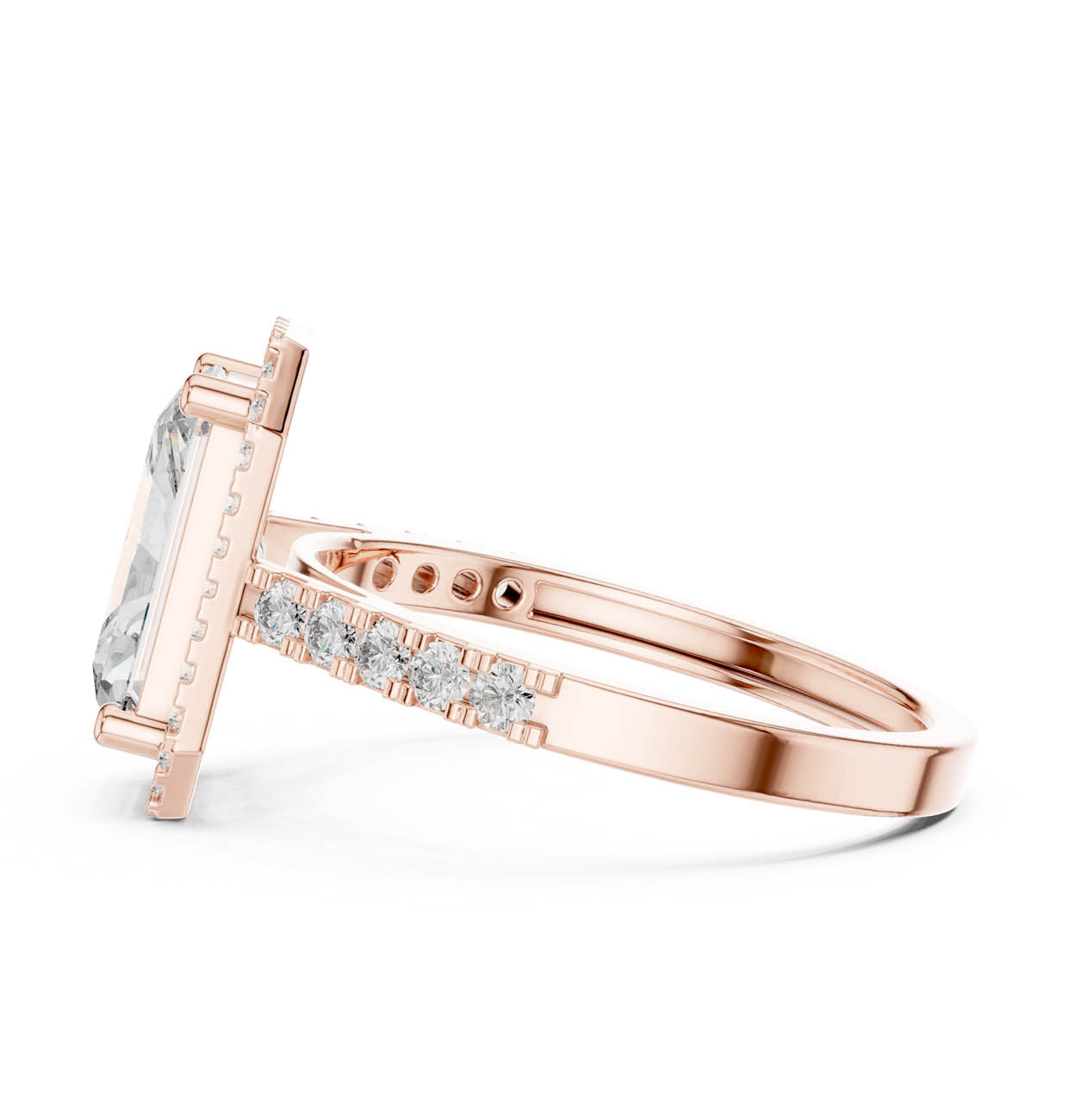 2.59 Ct. Radiant Cut Diamond Halo Ring with Diamond-Set Band (FDF) 12