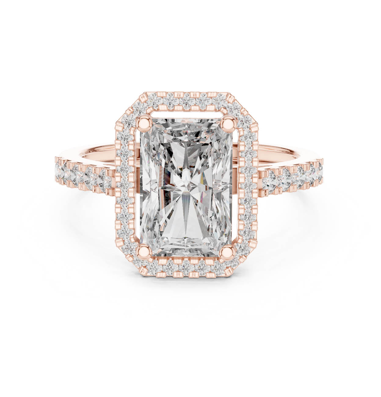 2.59 Ct. Radiant Cut Diamond Halo Ring with Diamond-Set Band (FDF) 3