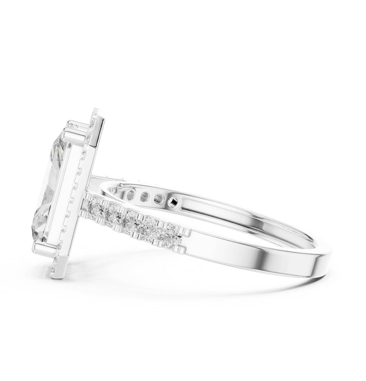 2.59 Ct. Radiant Cut Diamond Halo Ring with Diamond-Set Band (FDF) 10