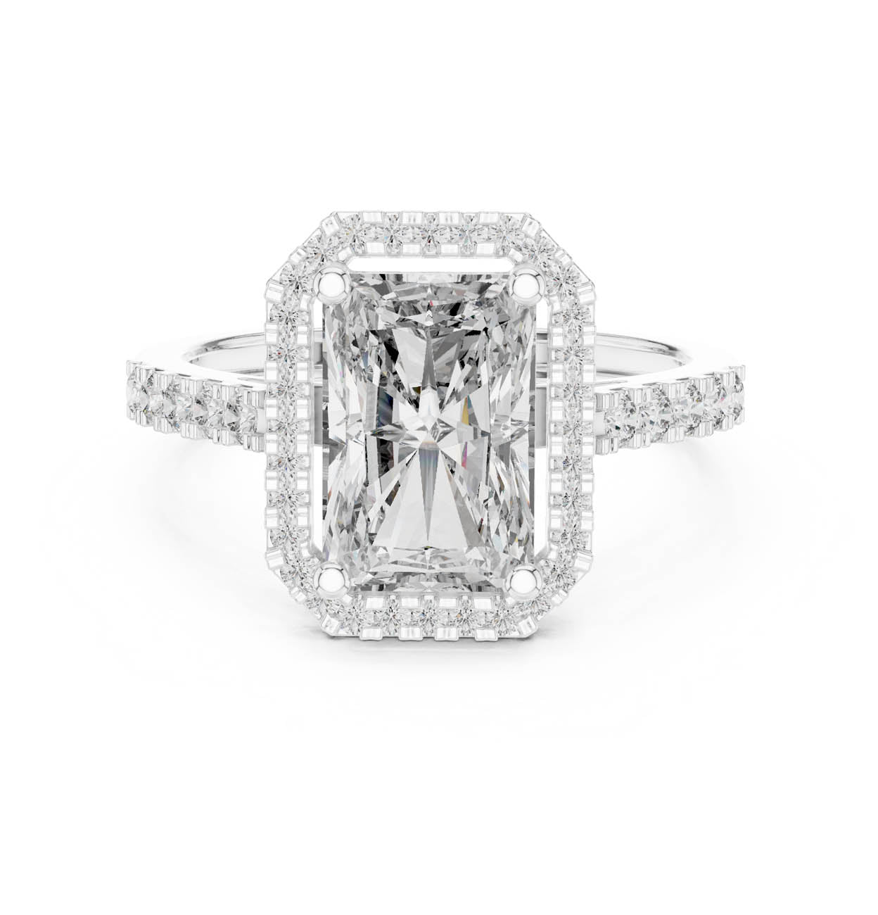 2.59 Ct. Radiant Cut Diamond Halo Ring with Diamond-Set Band (FDF)