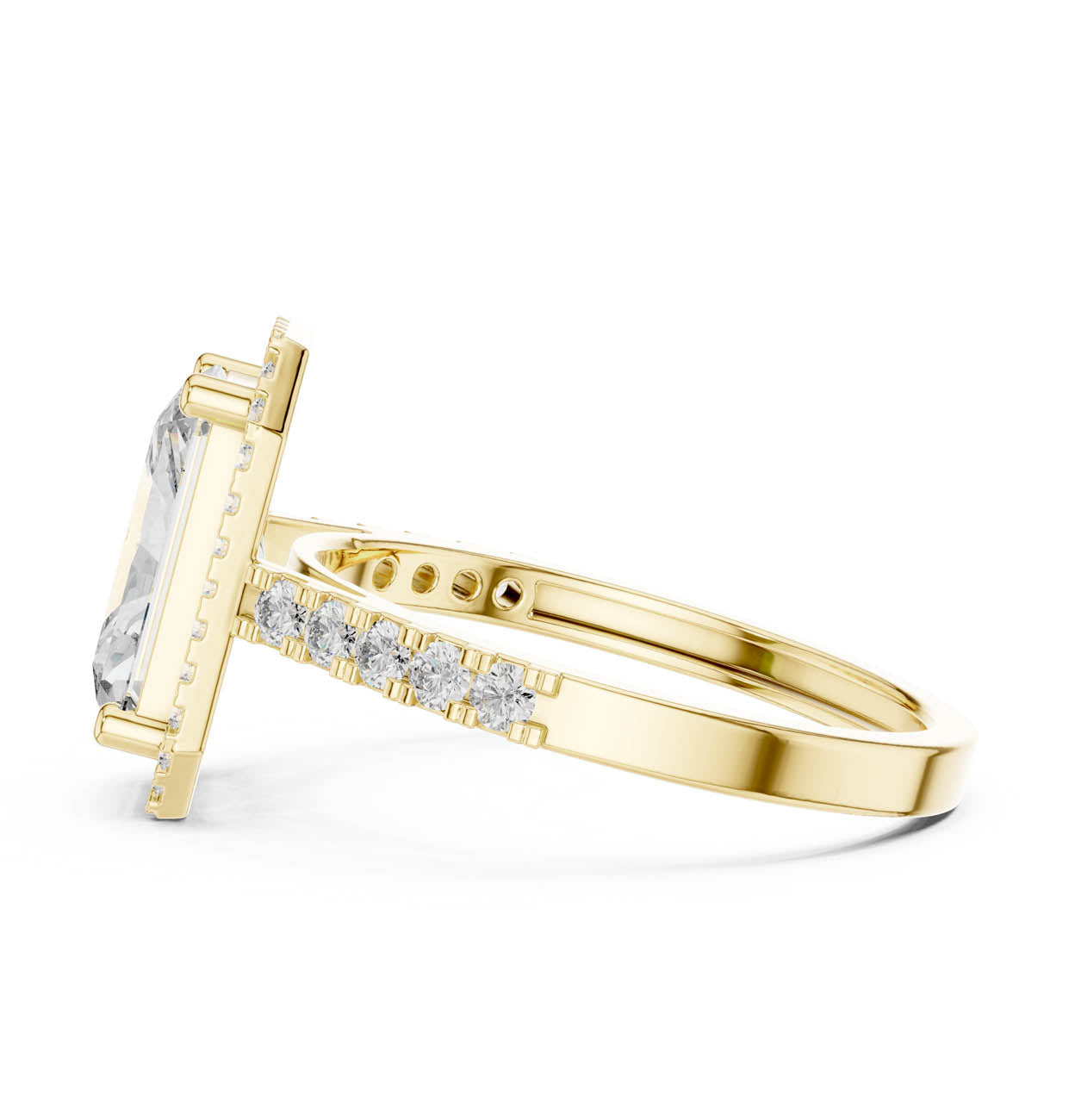 2.59 Ct. Radiant Cut Diamond Halo Ring with Diamond-Set Band (FDF) 11