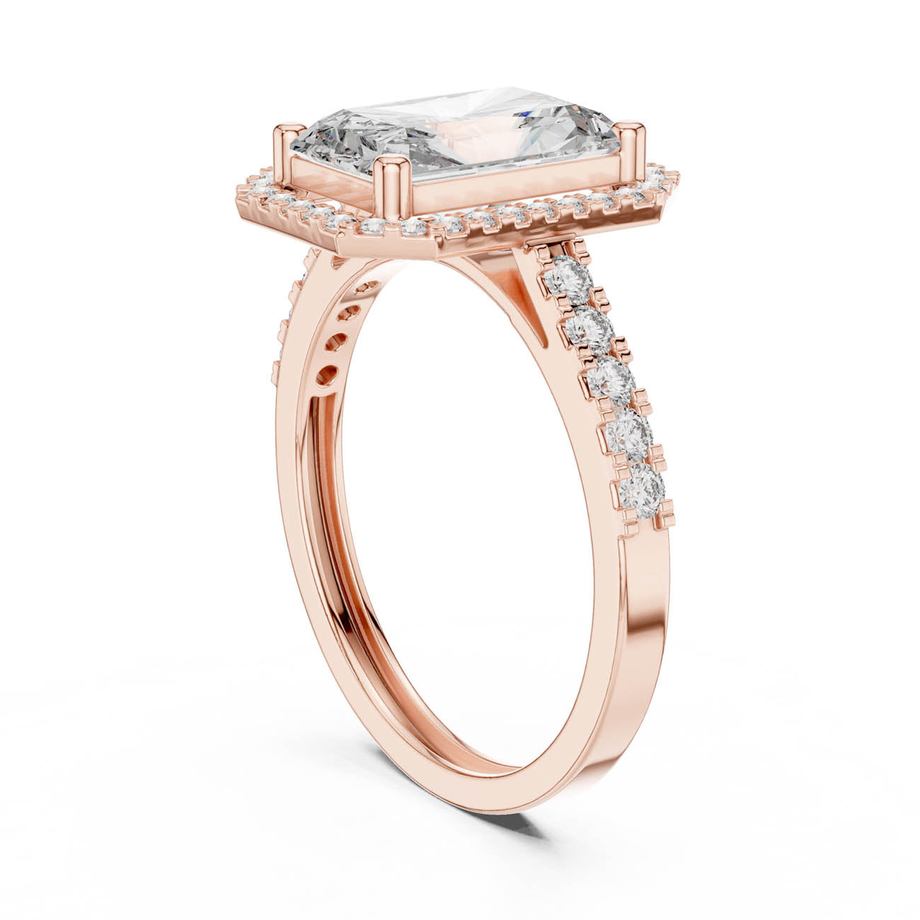 2.59 Ct. Radiant Cut Diamond Halo Ring with Diamond-Set Band (FDF) 9
