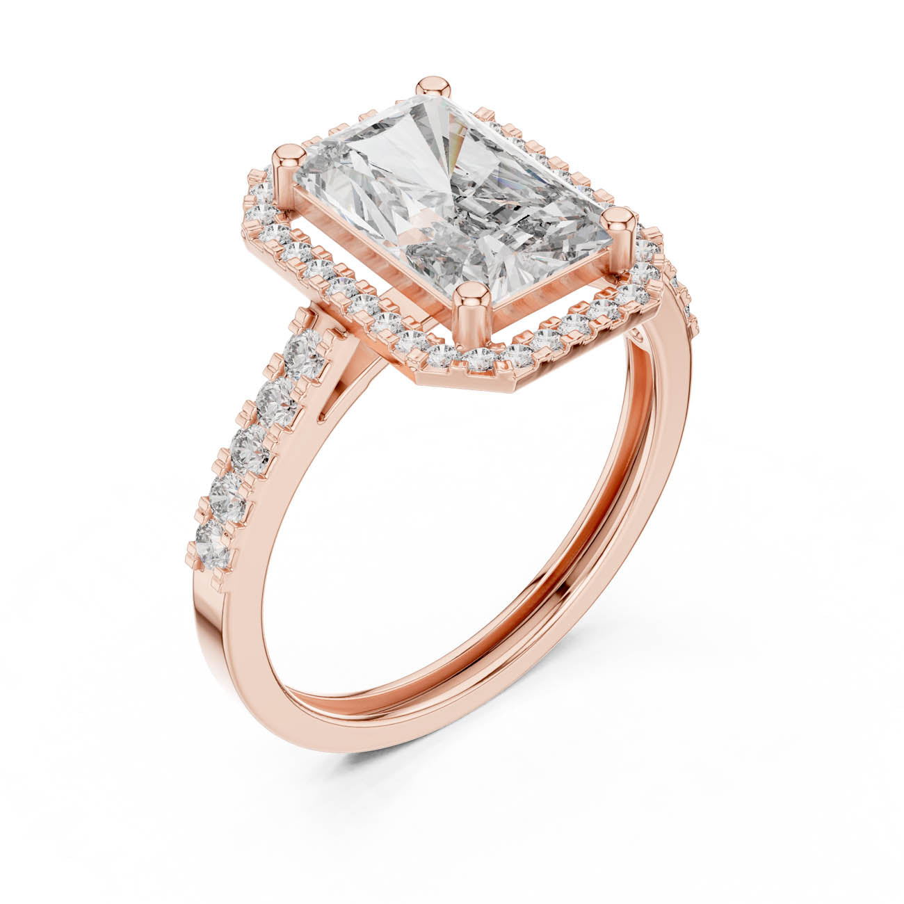 2.59 Ct. Radiant Cut Diamond Halo Ring with Diamond-Set Band (FDF) 6