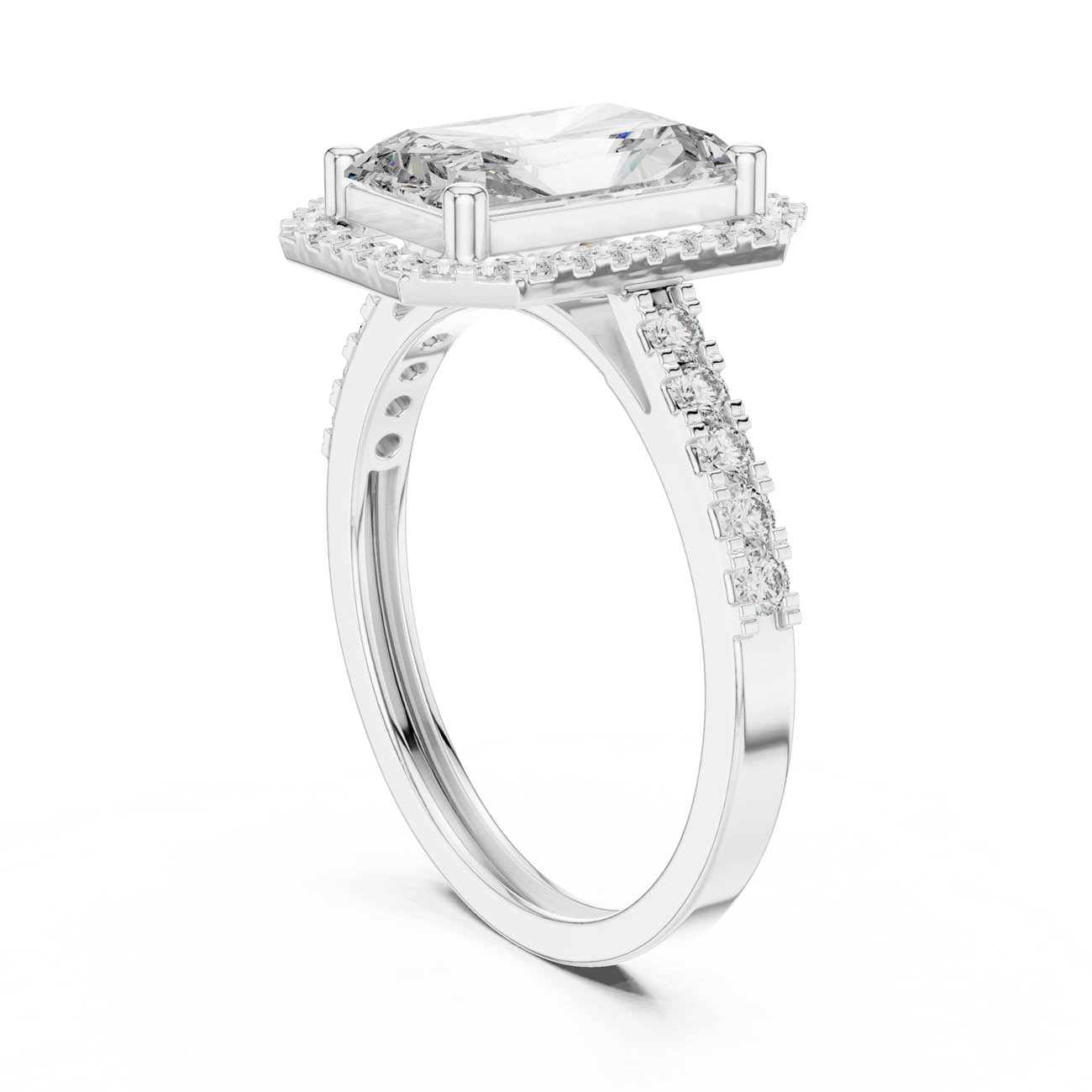 2.59 Ct. Radiant Cut Diamond Halo Ring with Diamond-Set Band (FDF) 7