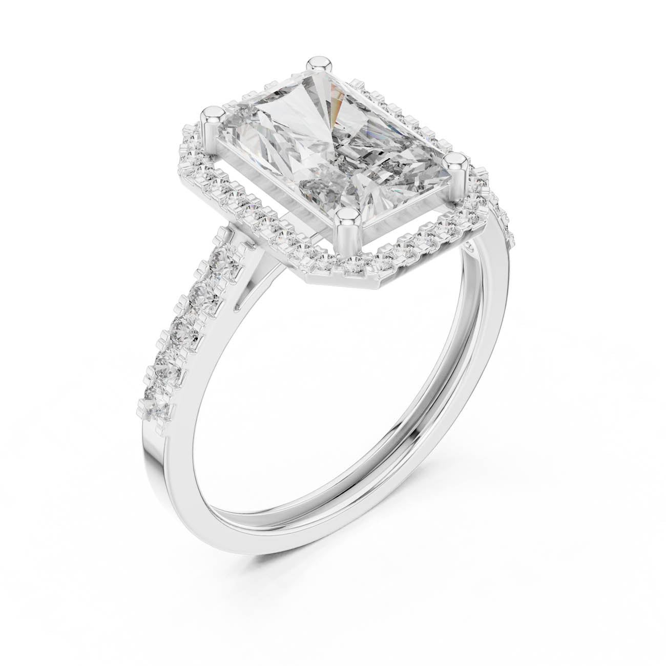 2.59 Ct. Radiant Cut Diamond Halo Ring with Diamond-Set Band (FDF) 4