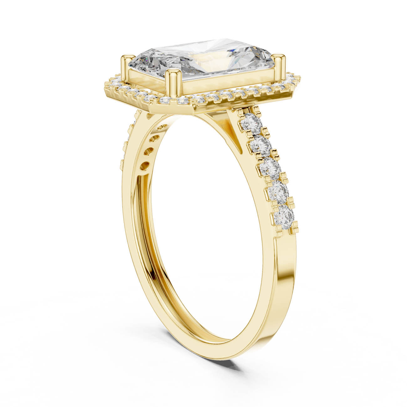 2.59 Ct. Radiant Cut Diamond Halo Ring with Diamond-Set Band (FDF) 8