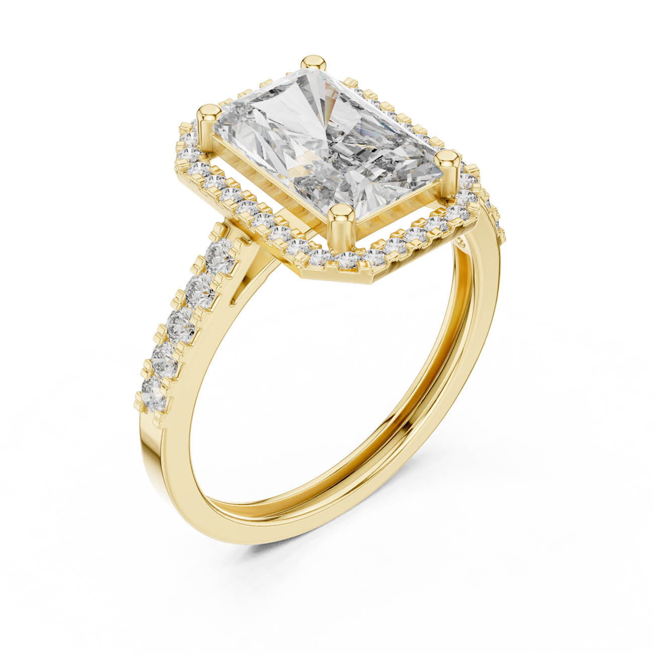 2.59 Ct. Radiant Cut Diamond Halo Ring with Diamond-Set Band (FDF) 5