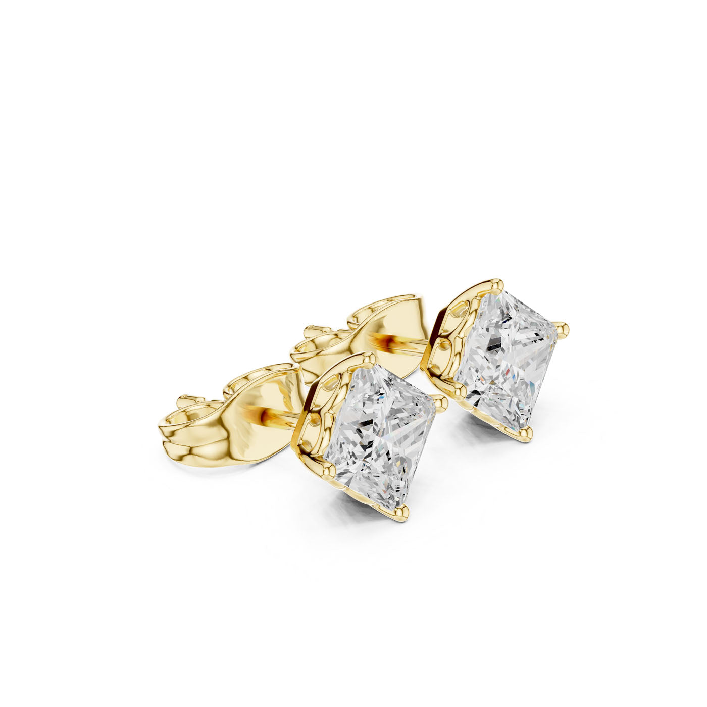.50-1.00 Ct. Princess-Cut Diamond Solitaire Stud Earrings with Four-Prong Setting (GER-0347/48/49)