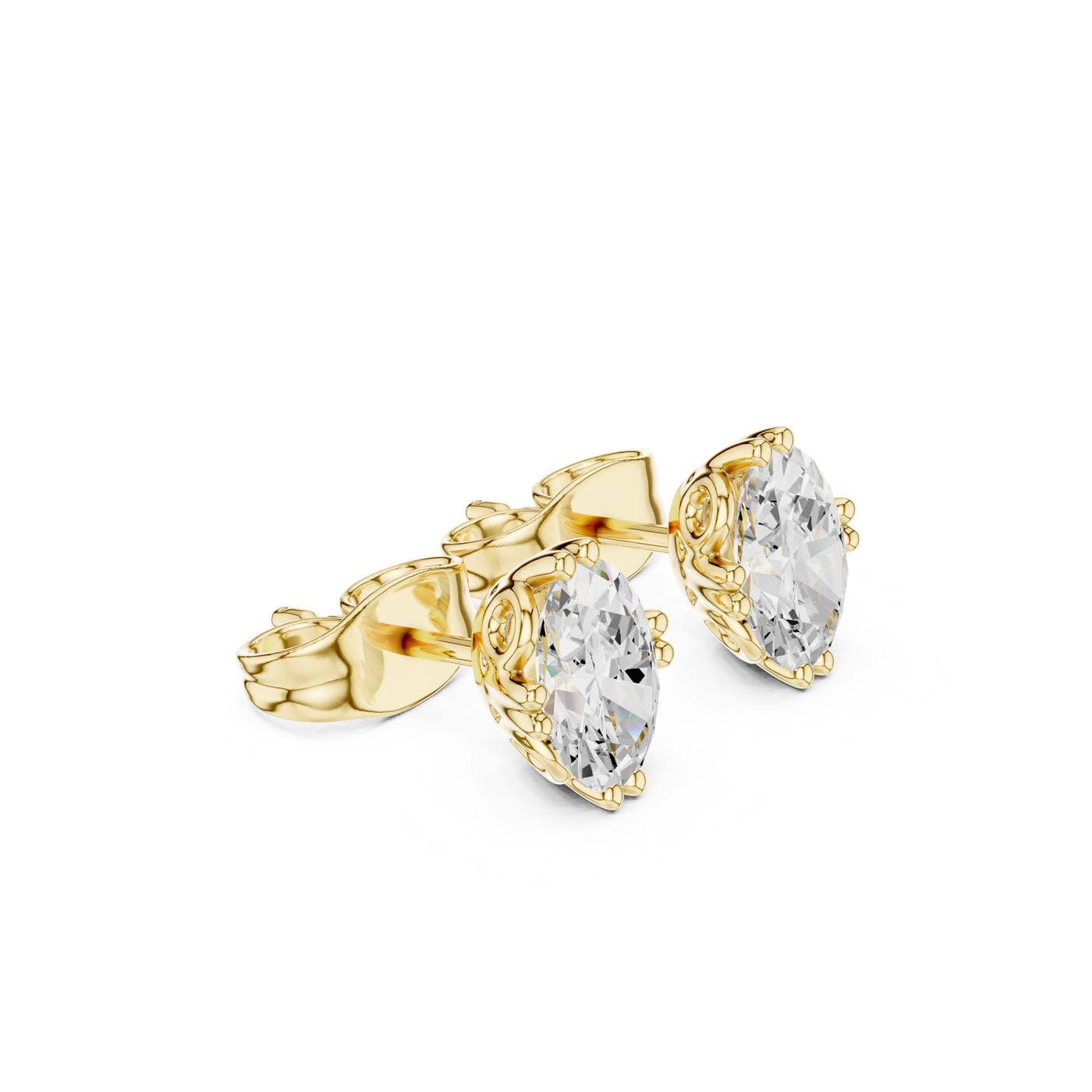 .50-1.00 Ct. Ornate Oval Diamond Solitaire Stud Earrings with Decorative Gallery Setting (GER-0350-51)