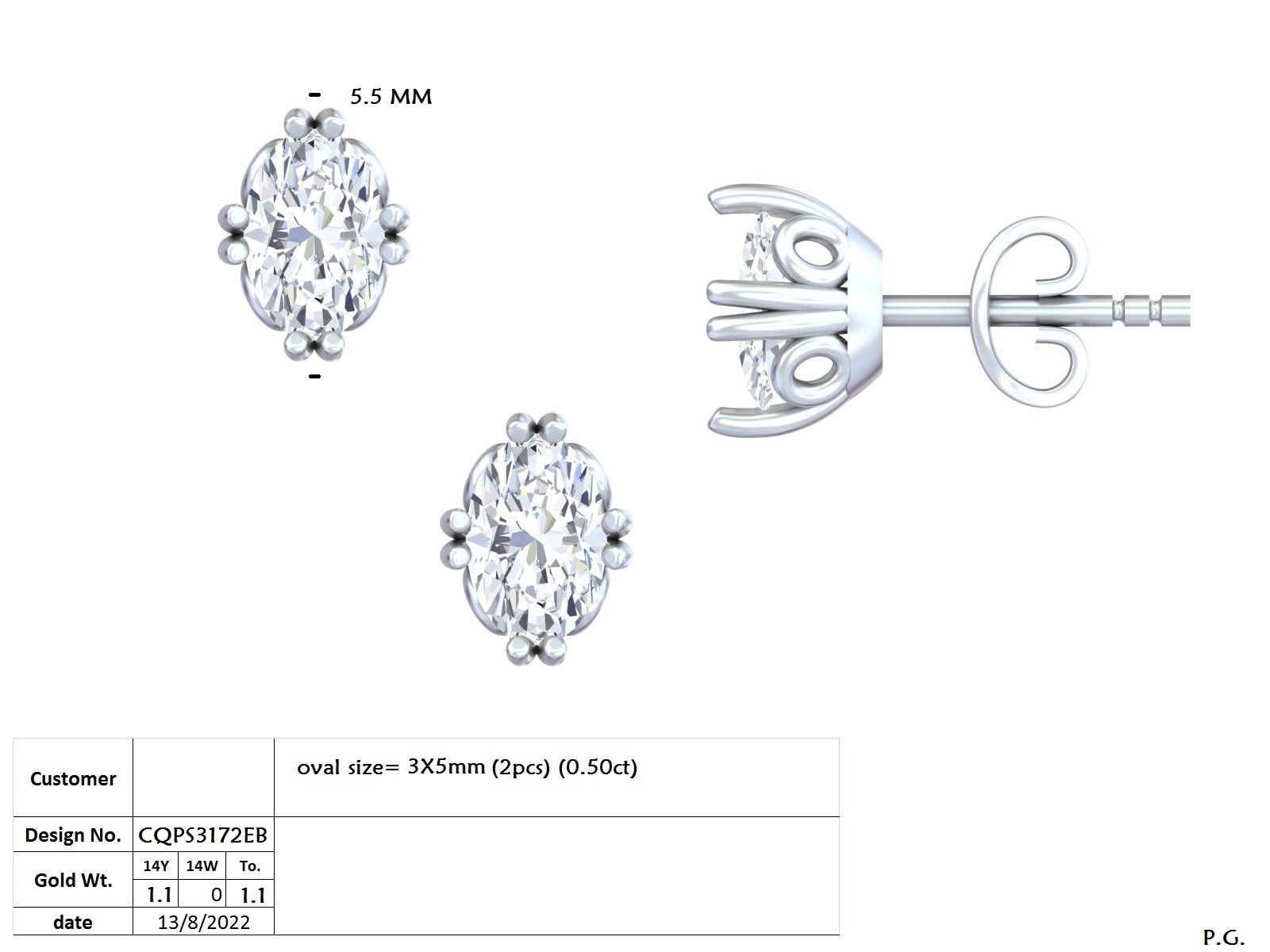 .50-1.00 Ct. Ornate Oval Diamond Solitaire Stud Earrings with Decorative Gallery Setting (GER-0350-51) 14