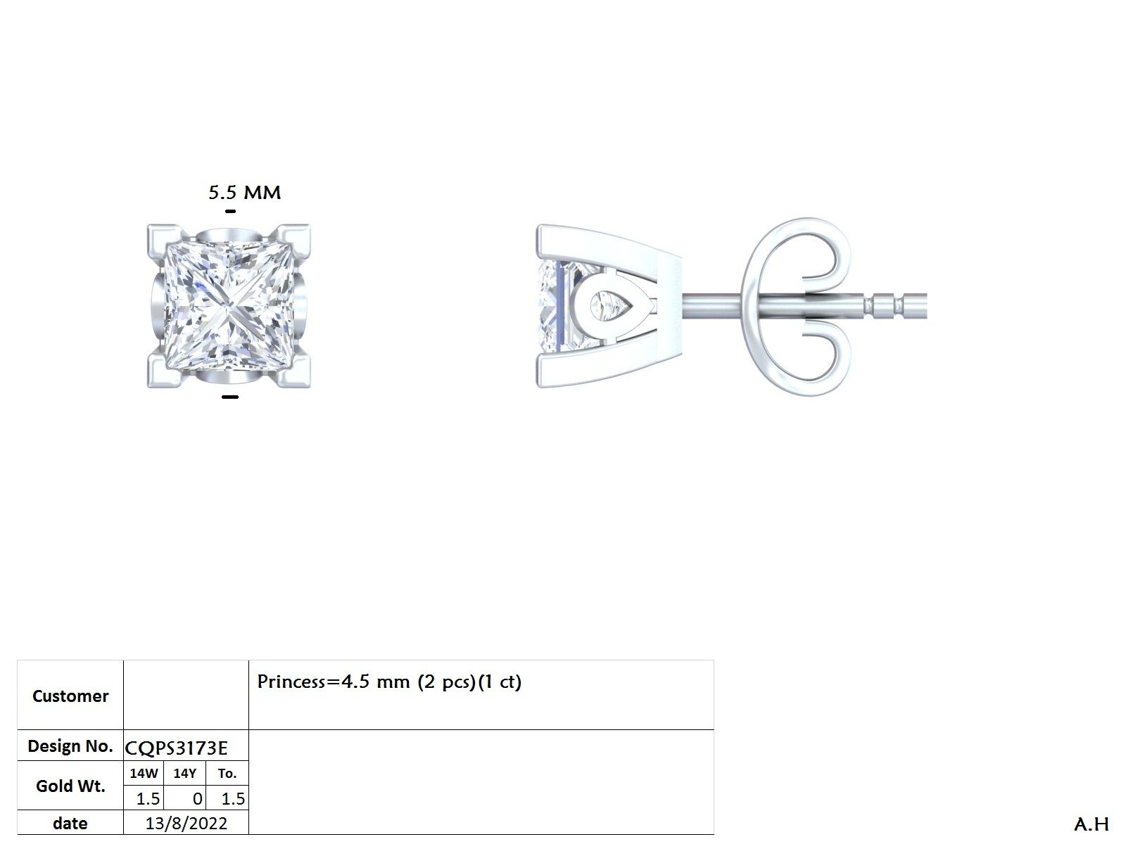 .50-1.00 Ct. Princess Cut Diamond Earrings with Four-Prong Setting (GER-0352-53-54) 16