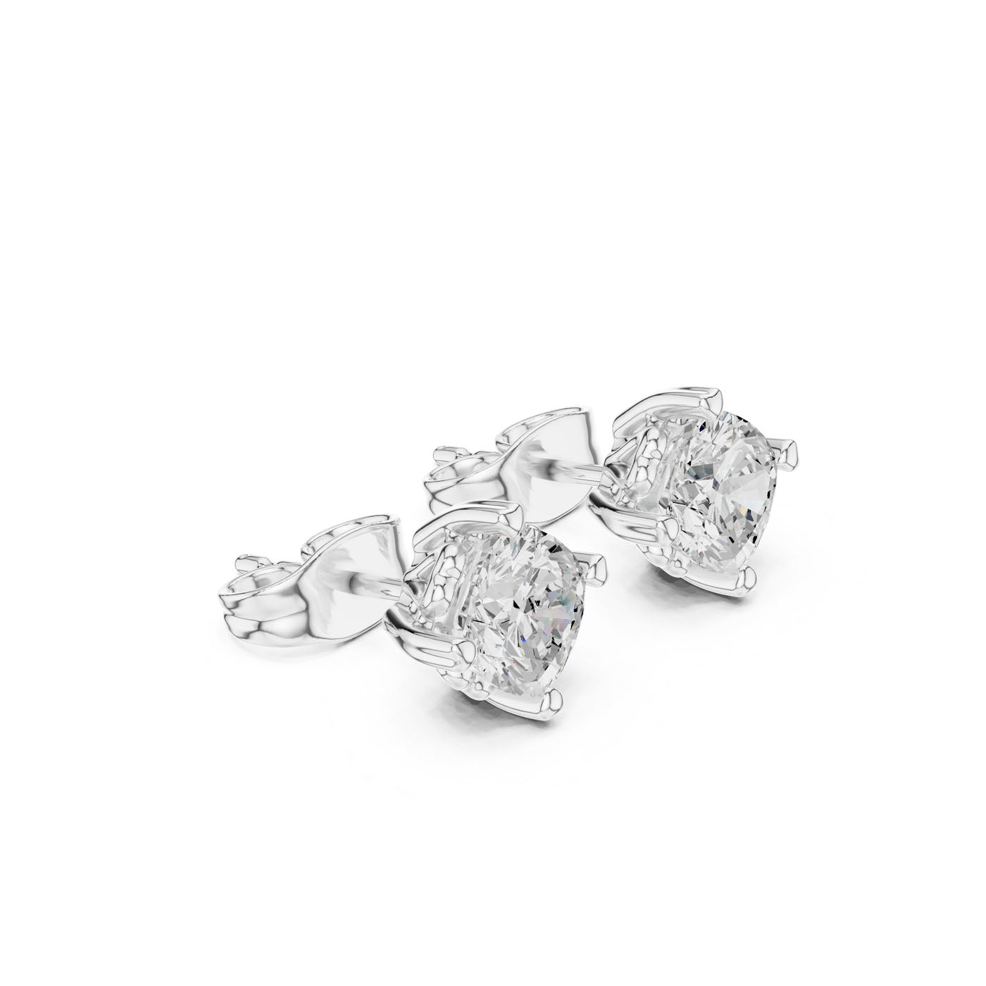 1.00 Ct. Classic Cushion-Cut Diamond Solitaire Stud Earrings with Sculpted Prong Setting (GER-0355) 5