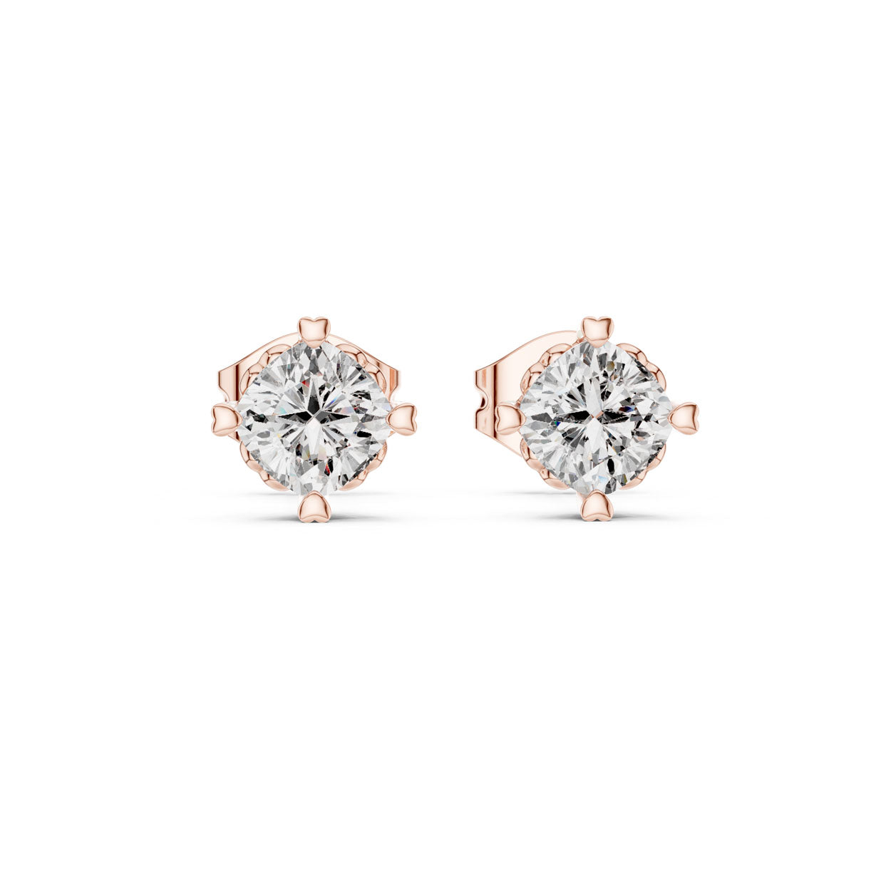 1.00-1.50 Ct. Cushion Cut Diamond Stud Earrings with Heart-Shaped Prong Setting (GER-0357/56)