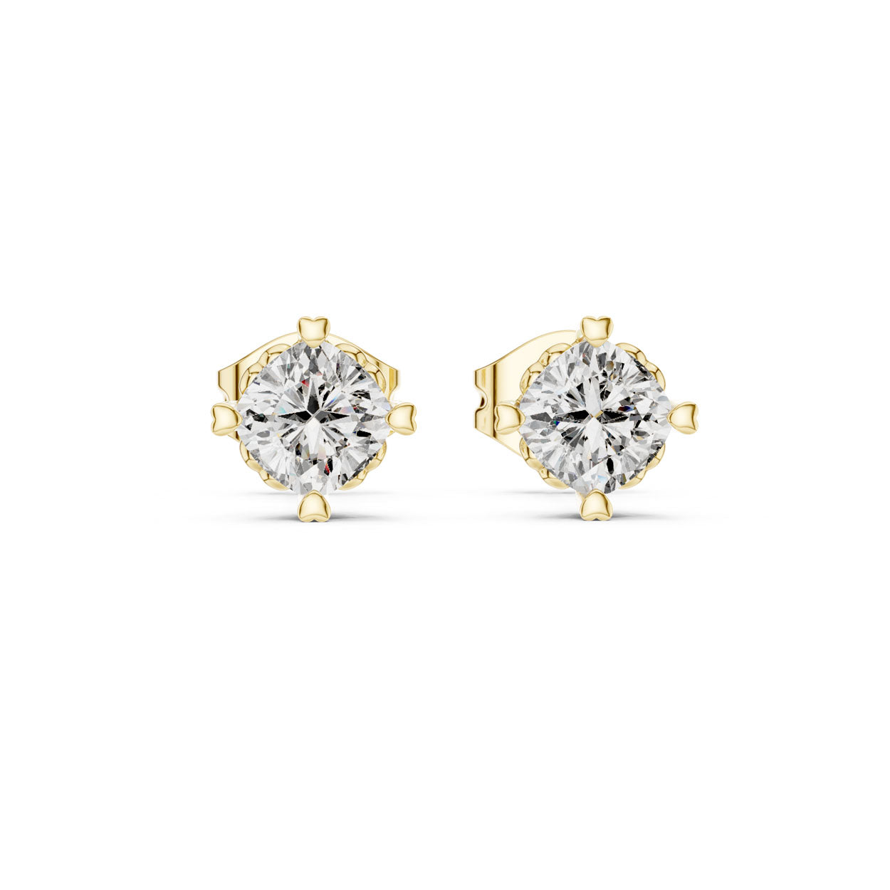 1.00-1.50 Ct. Cushion Cut Diamond Stud Earrings with Heart-Shaped Prong Setting (GER-0357/56) 4