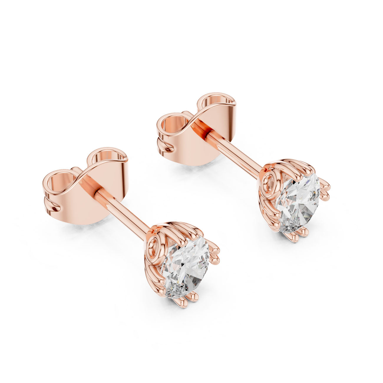 .75 Ct. Oval Diamond Stud Earrings with Open Petal Design (GER-0365) 7