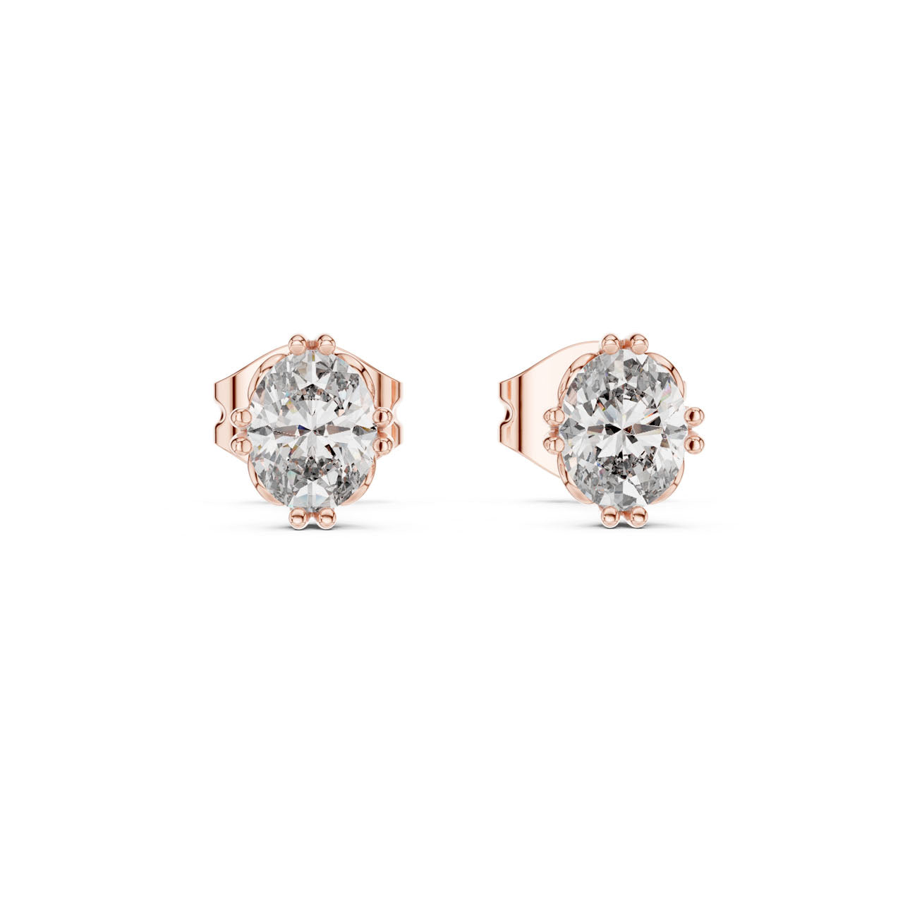 .75 Ct. Oval Diamond Stud Earrings with Open Petal Design (GER-0365) 6