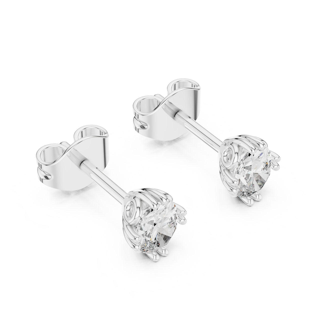 .75 Ct. Oval Diamond Stud Earrings with Open Petal Design (GER-0365) 8