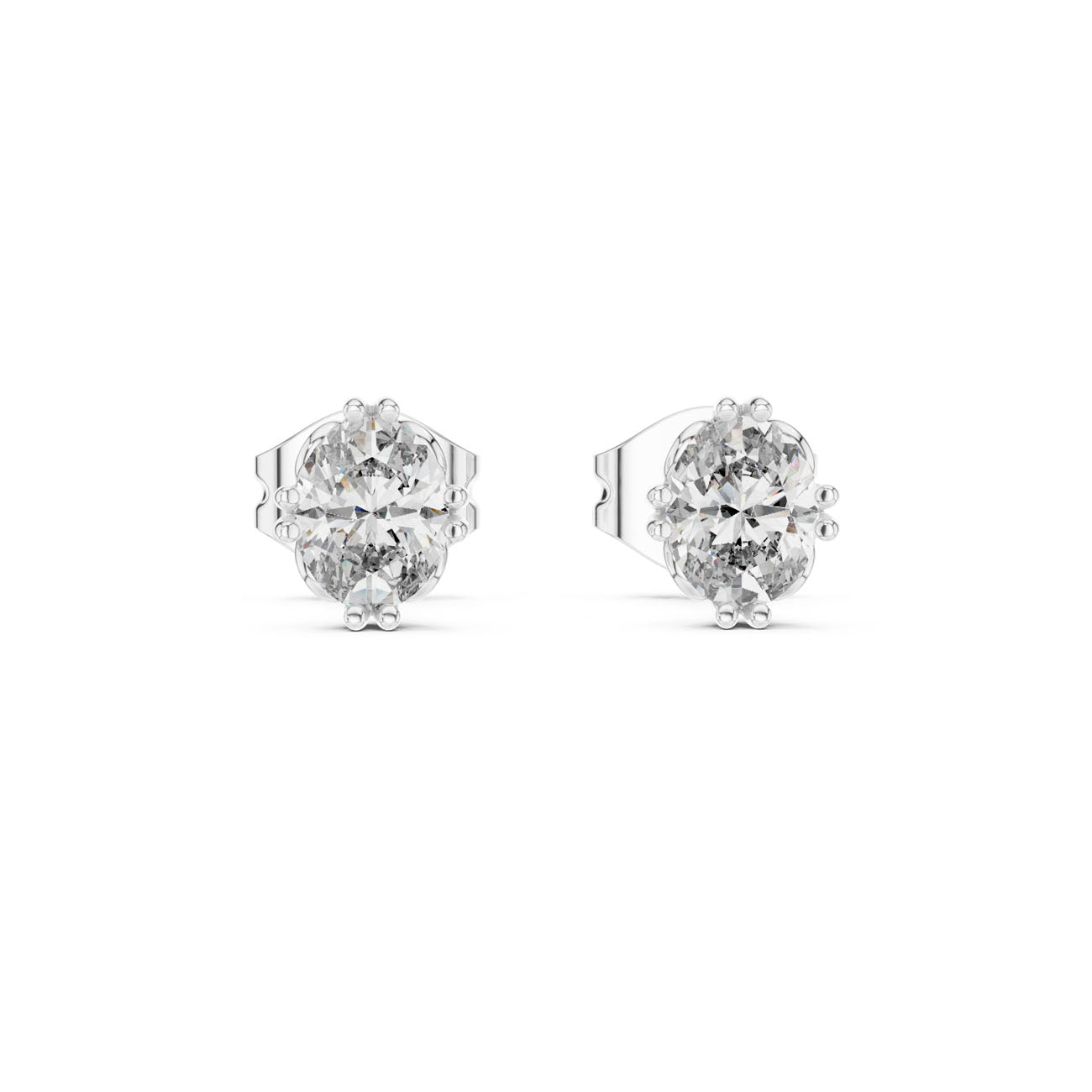 .75 Ct. Oval Diamond Stud Earrings with Open Petal Design (GER-0365)