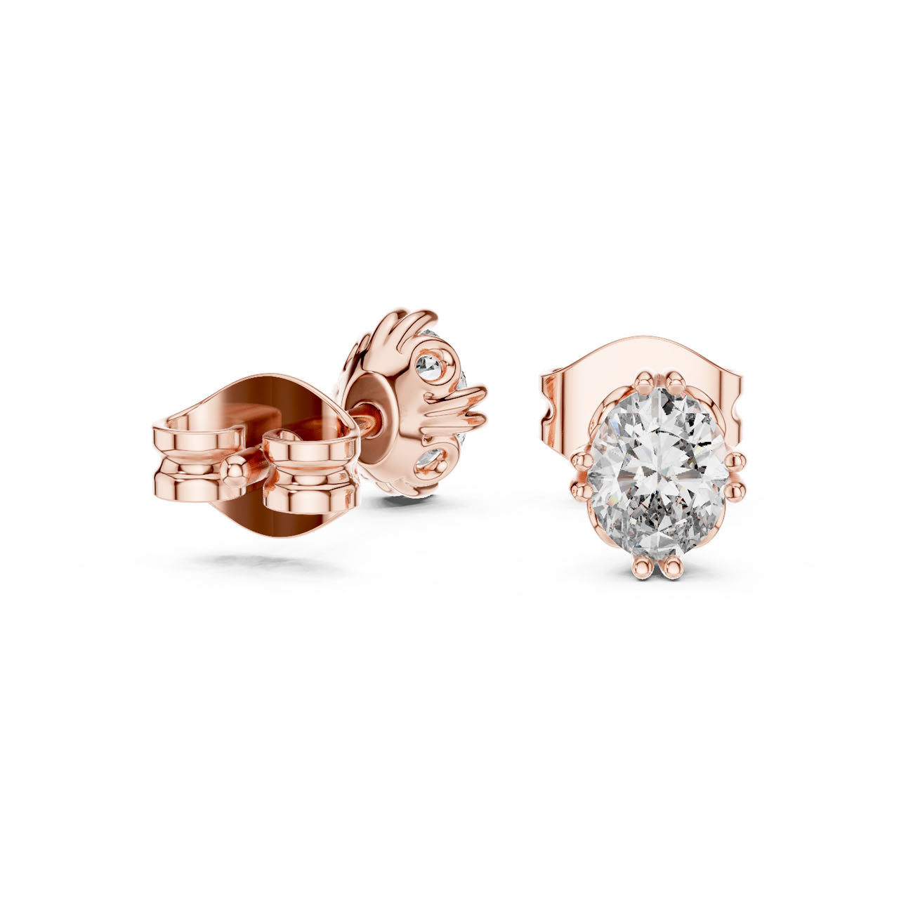 .75 Ct. Oval Diamond Stud Earrings with Open Petal Design (GER-0365) 12