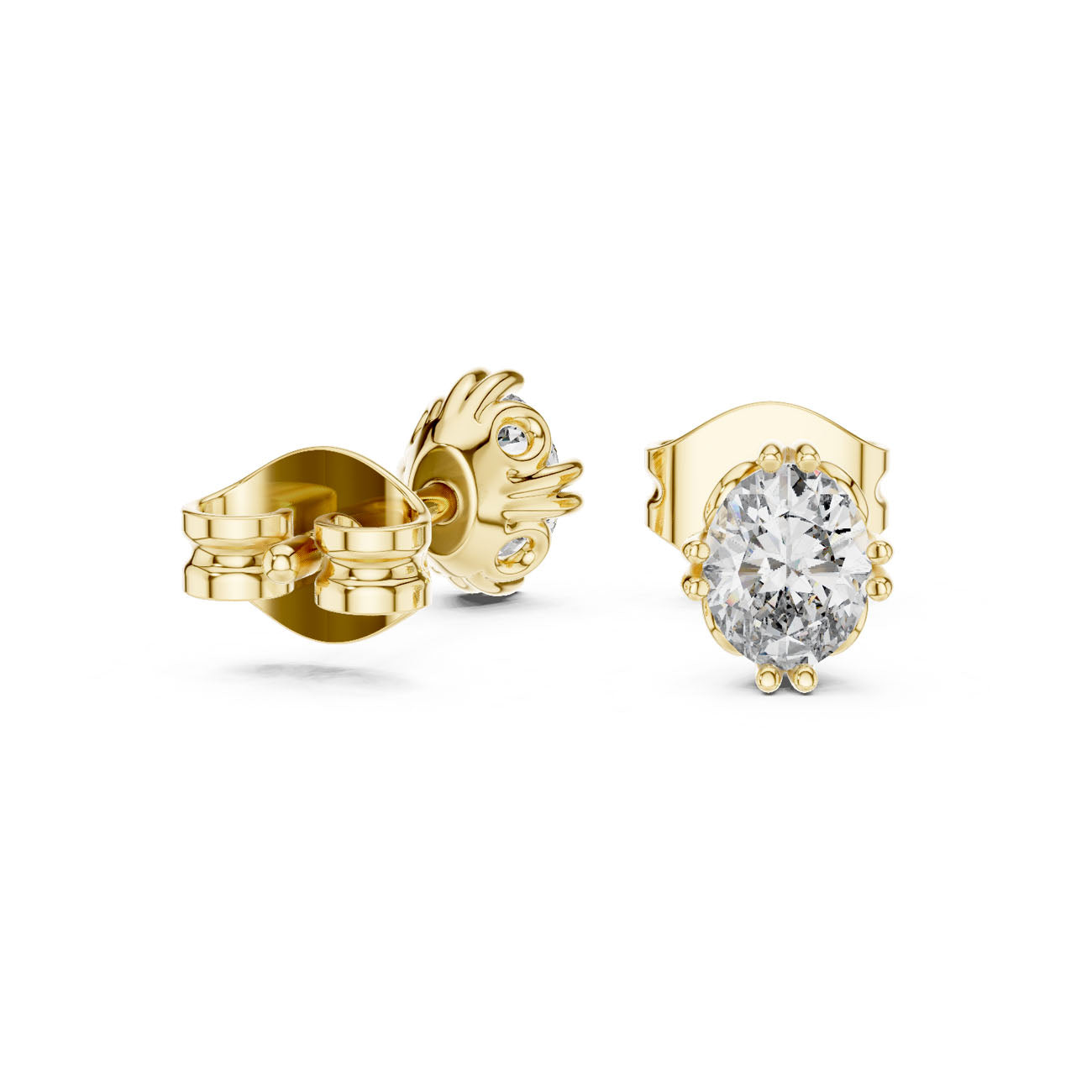 .75 Ct. Oval Diamond Stud Earrings with Open Petal Design (GER-0365) 3