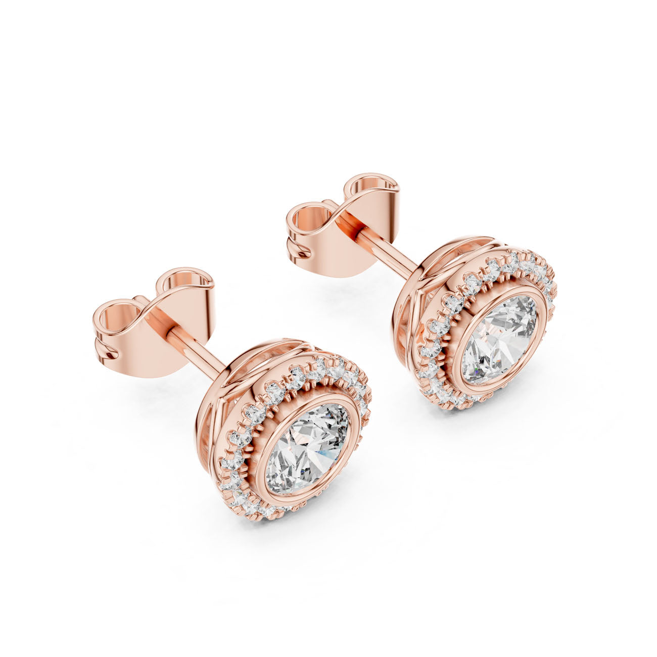 1.19 Ct. Round Diamond Halo Earrings with Bezel Setting (GER-0366) 8