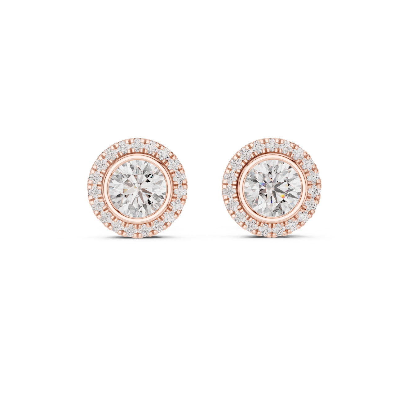 1.19 Ct. Round Diamond Halo Earrings with Bezel Setting (GER-0366) 7