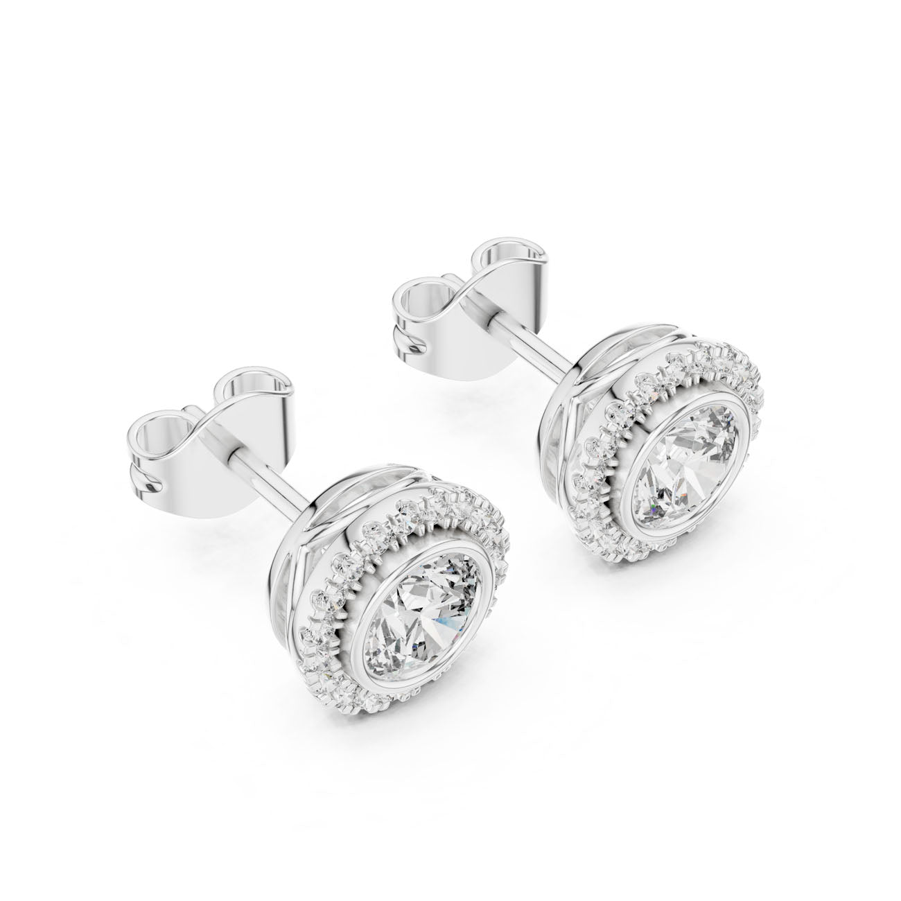 1.19 Ct. Round Diamond Halo Earrings with Bezel Setting (GER-0366) 6