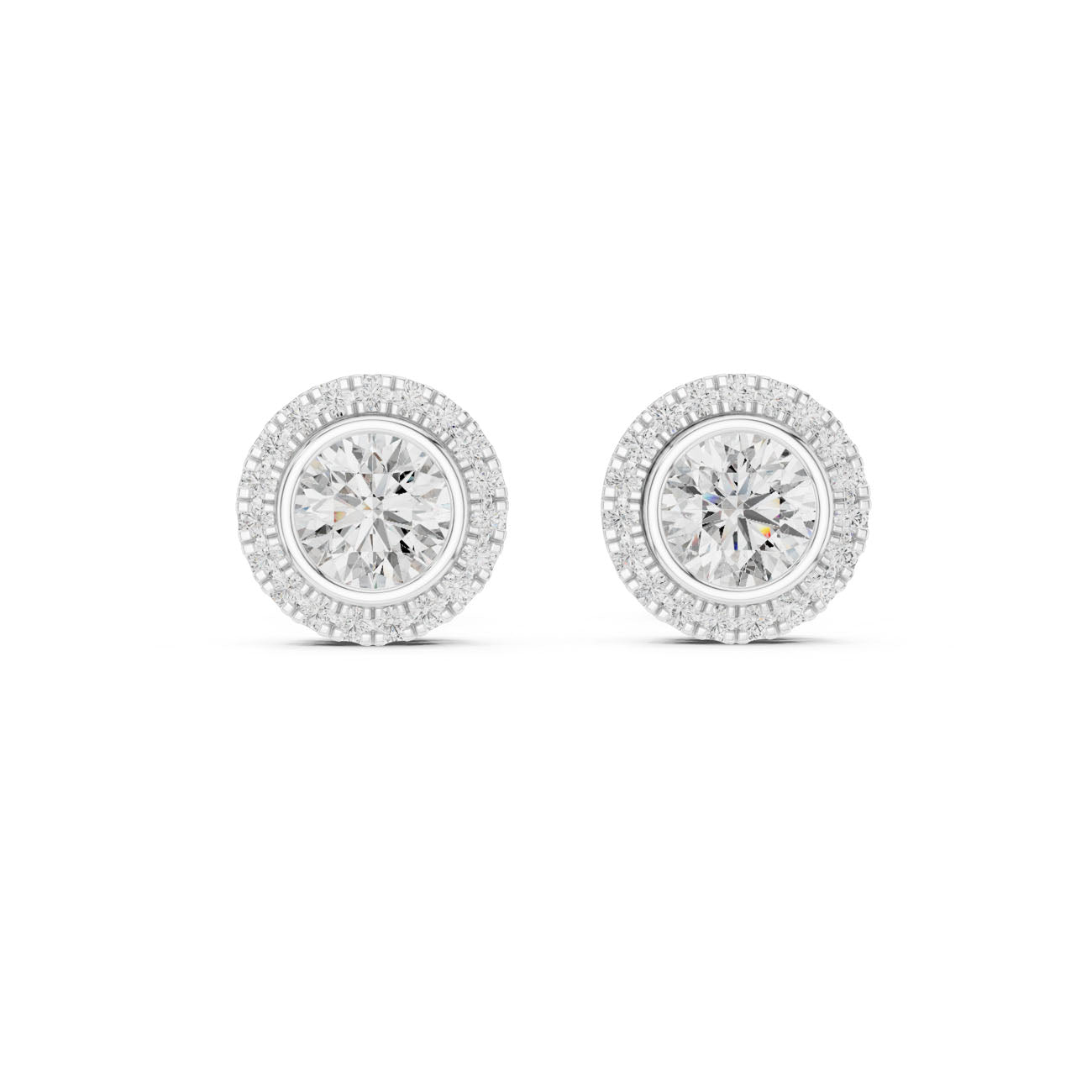 1.19 Ct. Round Diamond Halo Earrings with Bezel Setting (GER-0366) 5