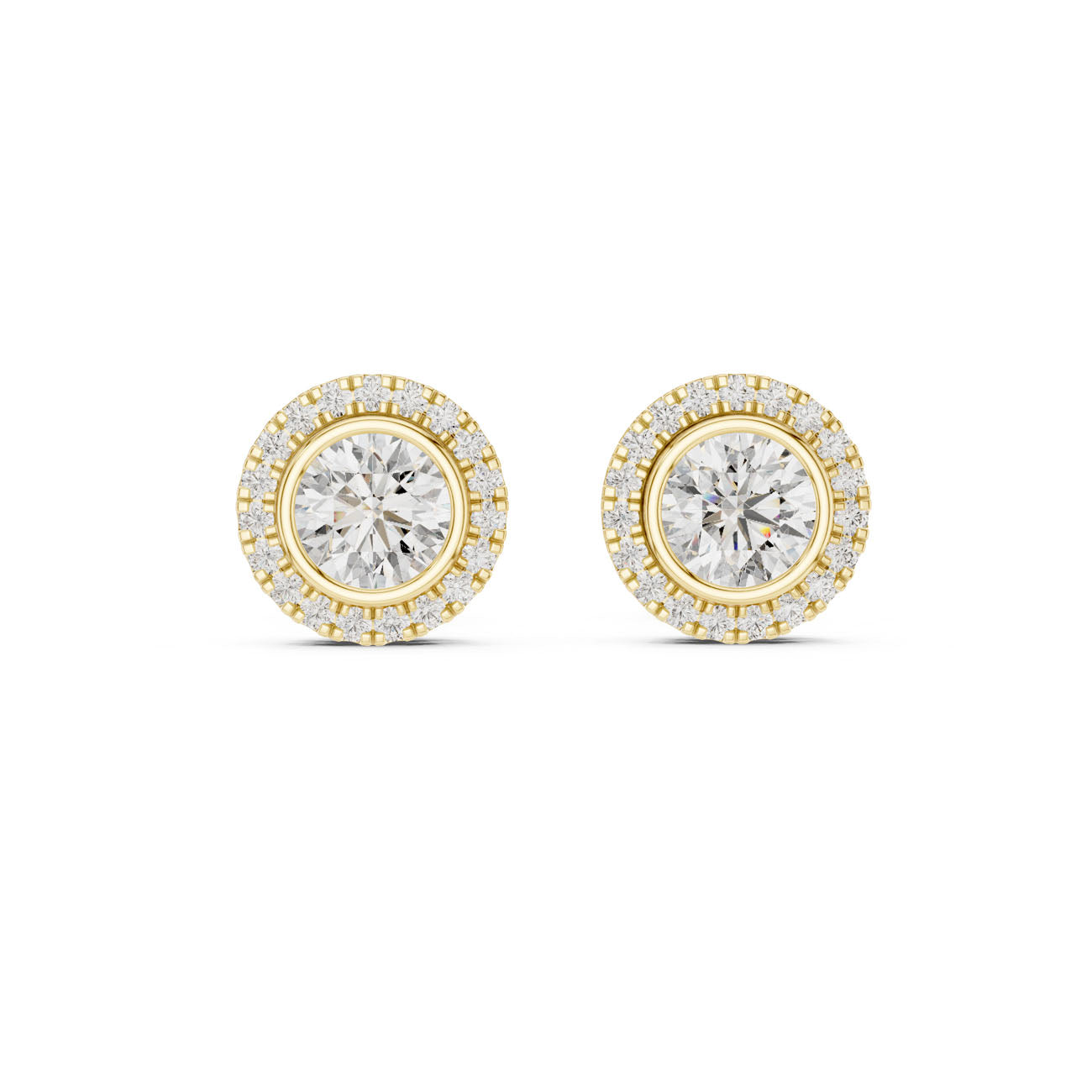 1.19 Ct. Round Diamond Halo Earrings with Bezel Setting (GER-0366)