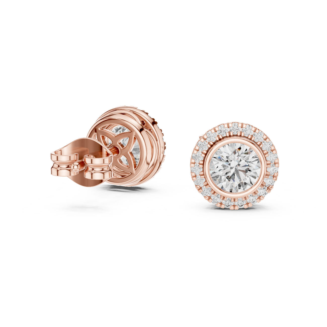 1.19 Ct. Round Diamond Halo Earrings with Bezel Setting (GER-0366) 11
