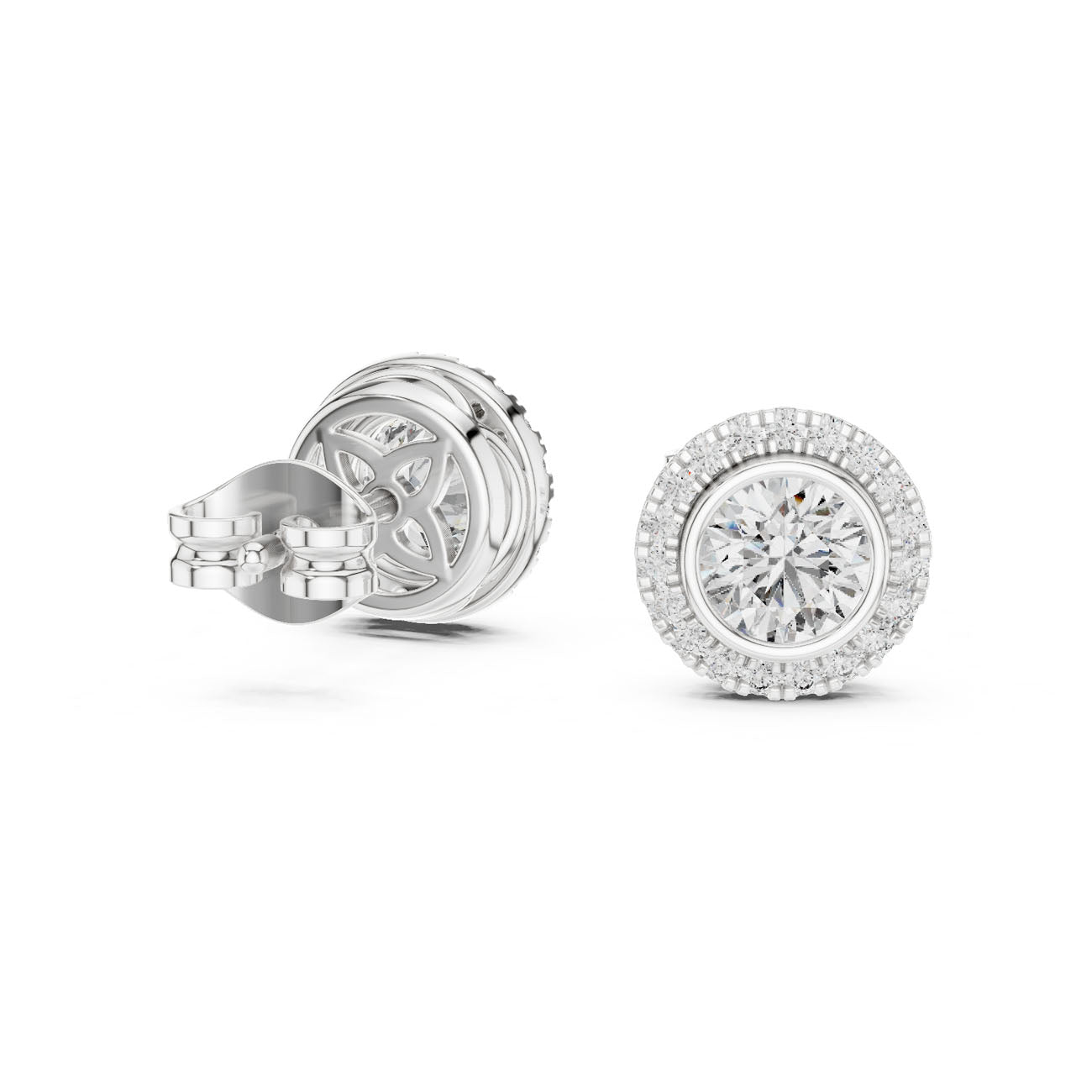 1.19 Ct. Round Diamond Halo Earrings with Bezel Setting (GER-0366) 12