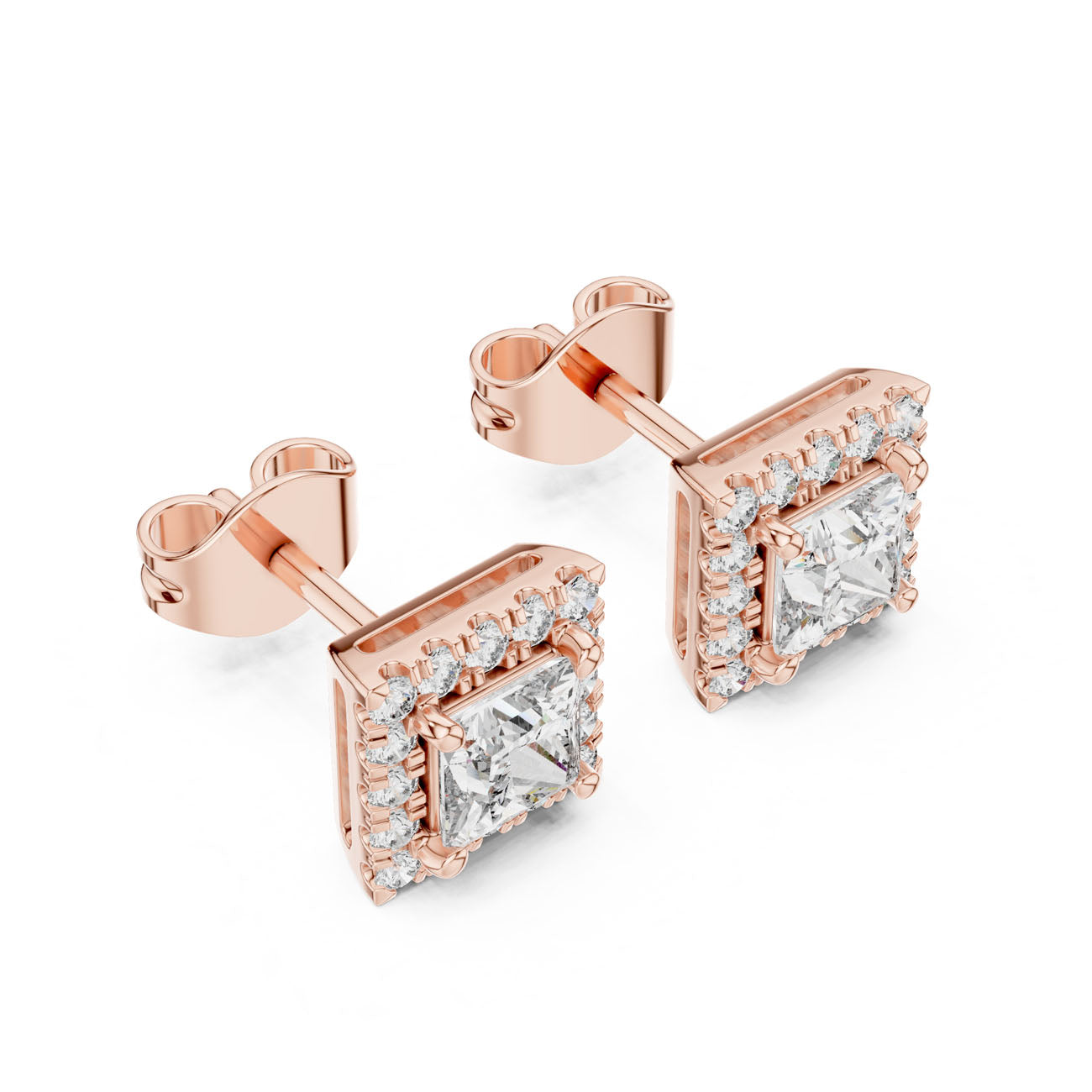 1.29 Ct. Princess Cut Diamond Halo Earrings with Square Frame (GER-0367) 6