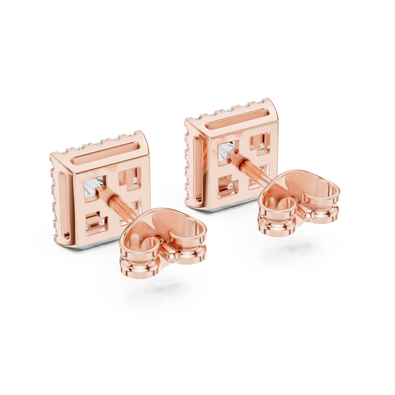 1.29 Ct. Princess Cut Diamond Halo Earrings with Square Frame (GER-0367) 10