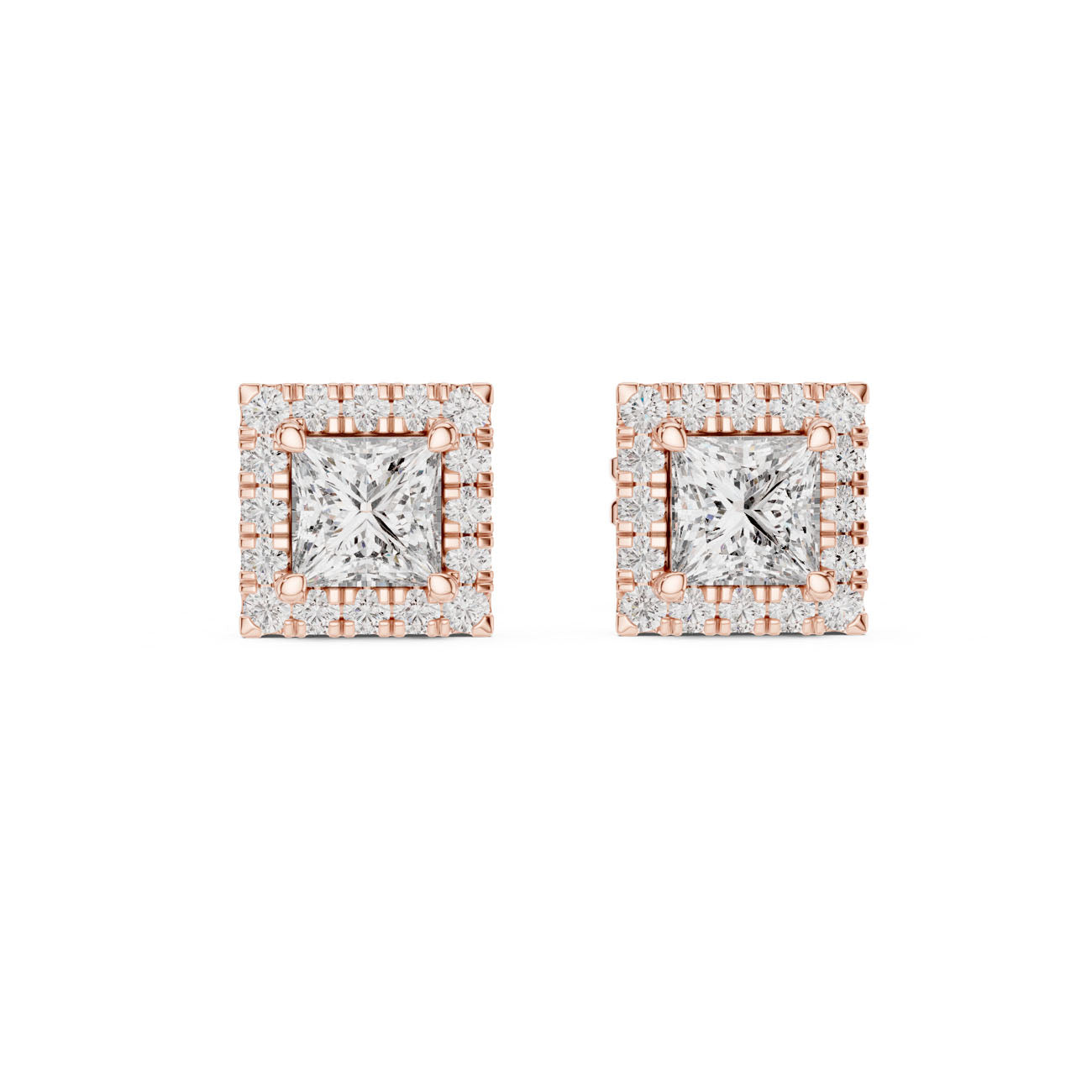 1.29 Ct. Princess Cut Diamond Halo Earrings with Square Frame (GER-0367) 5