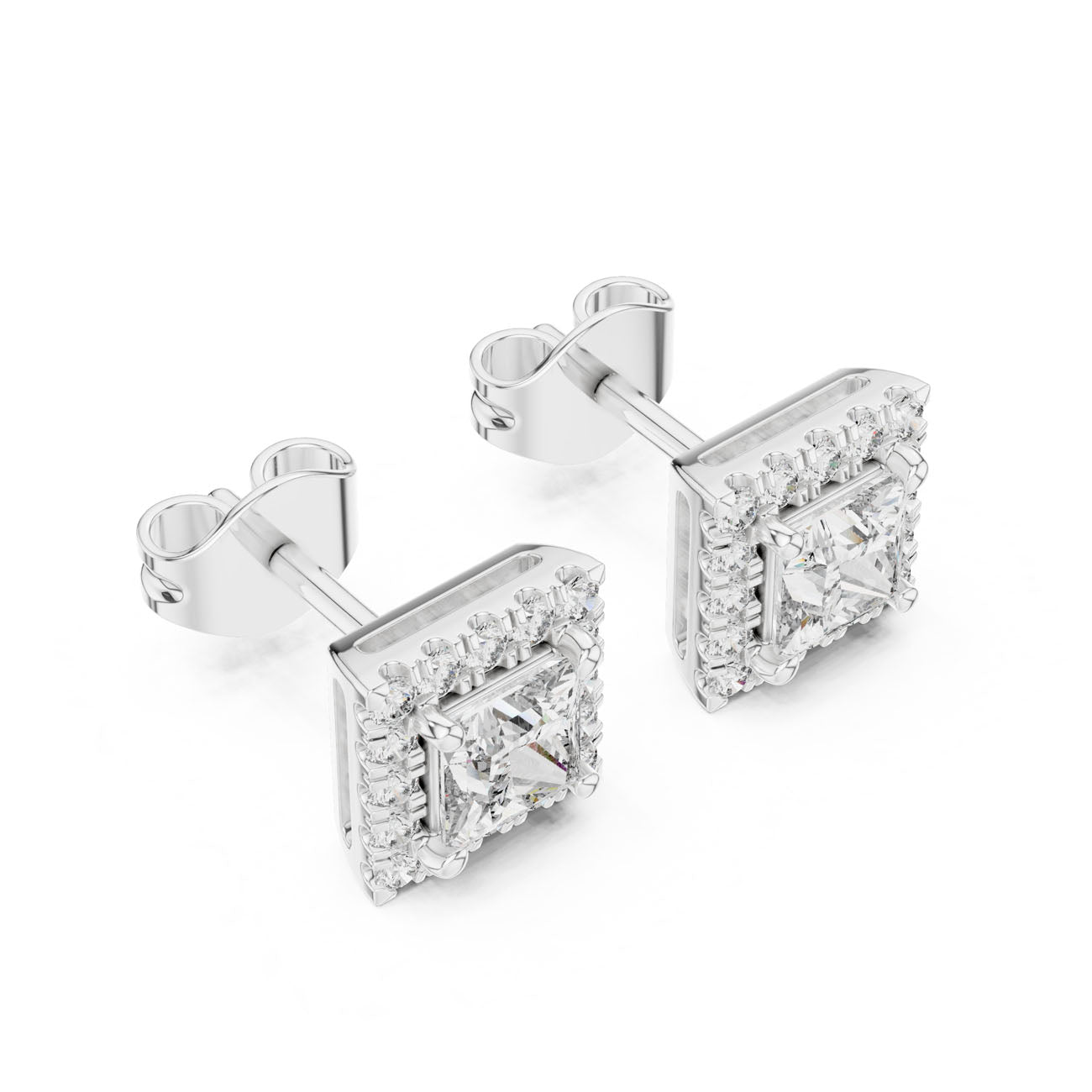 1.29 Ct. Princess Cut Diamond Halo Earrings with Square Frame (GER-0367) 8