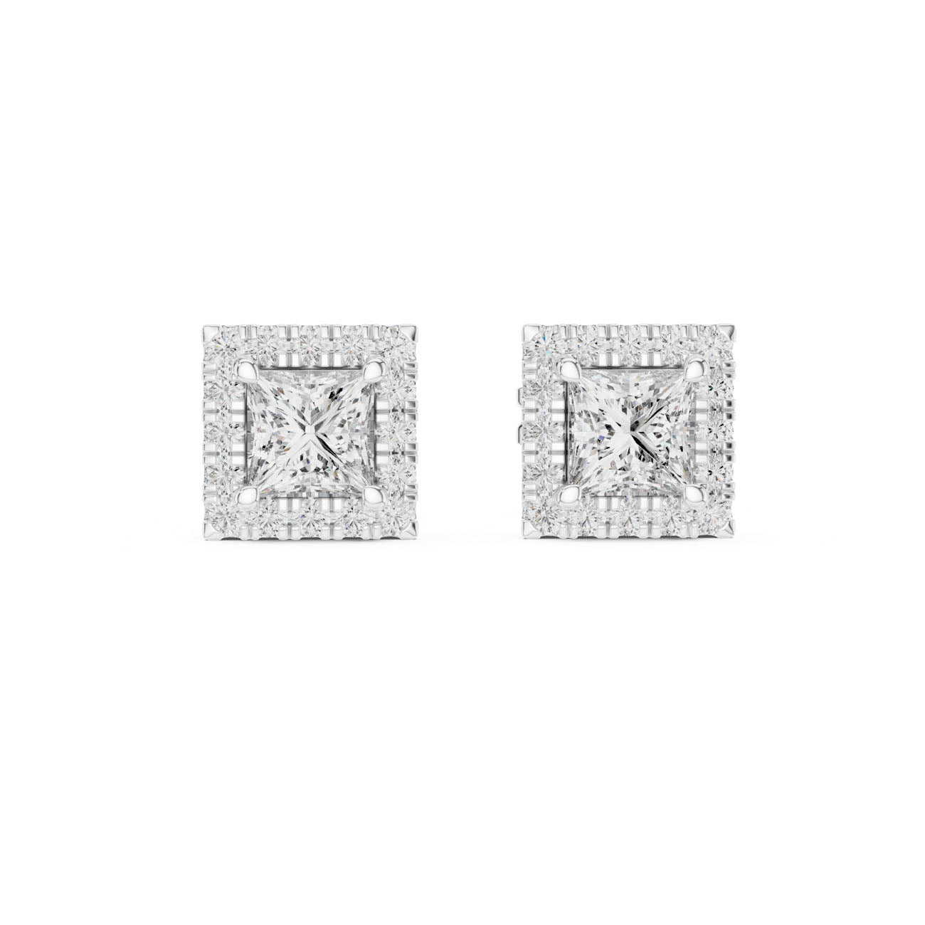 1.29 Ct. Princess Cut Diamond Halo Earrings with Square Frame (GER-0367) 7