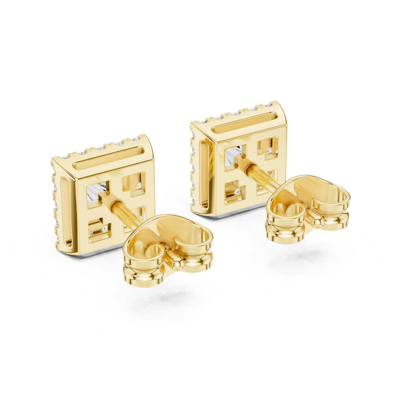 1.29 Ct. Princess Cut Diamond Halo Earrings with Square Frame (GER-0367) 4