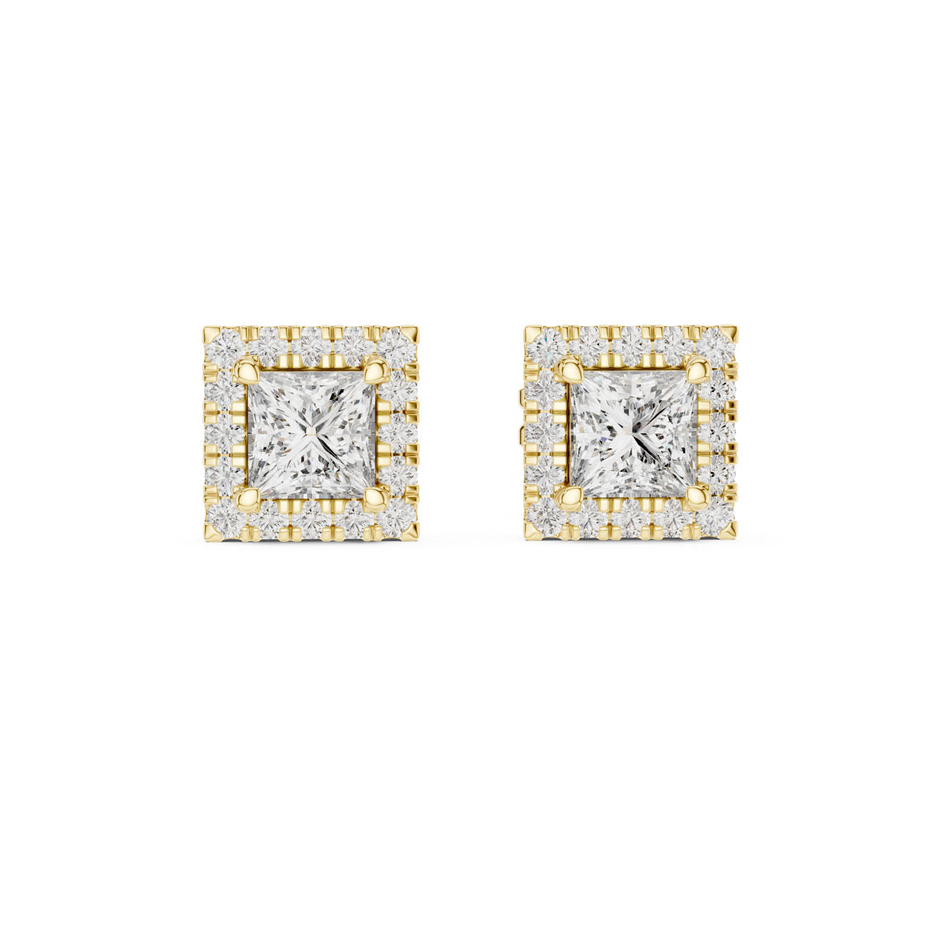 1.29 Ct. Princess Cut Diamond Halo Earrings with Square Frame (GER-0367)
