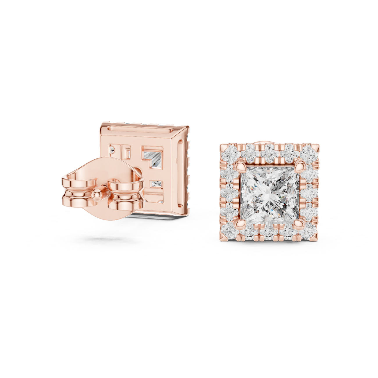 1.29 Ct. Princess Cut Diamond Halo Earrings with Square Frame (GER-0367) 12