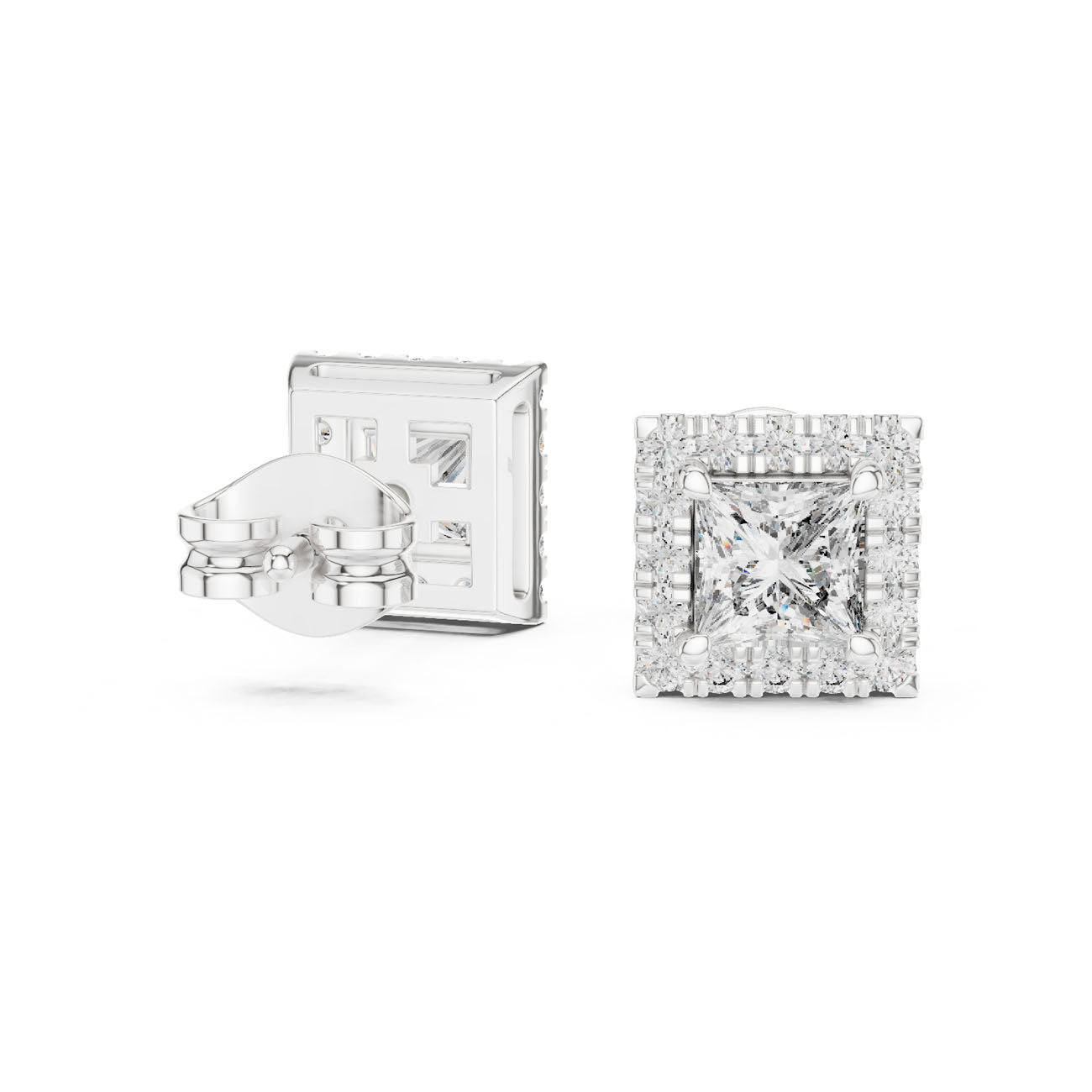 1.29 Ct. Princess Cut Diamond Halo Earrings with Square Frame (GER-0367) 9