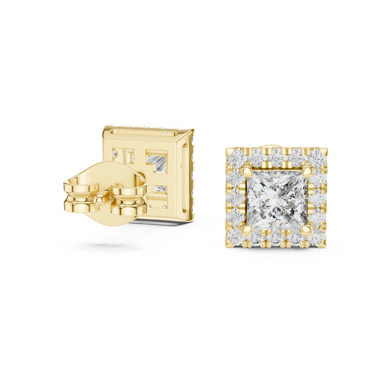1.29 Ct. Princess Cut Diamond Halo Earrings with Square Frame (GER-0367) 3