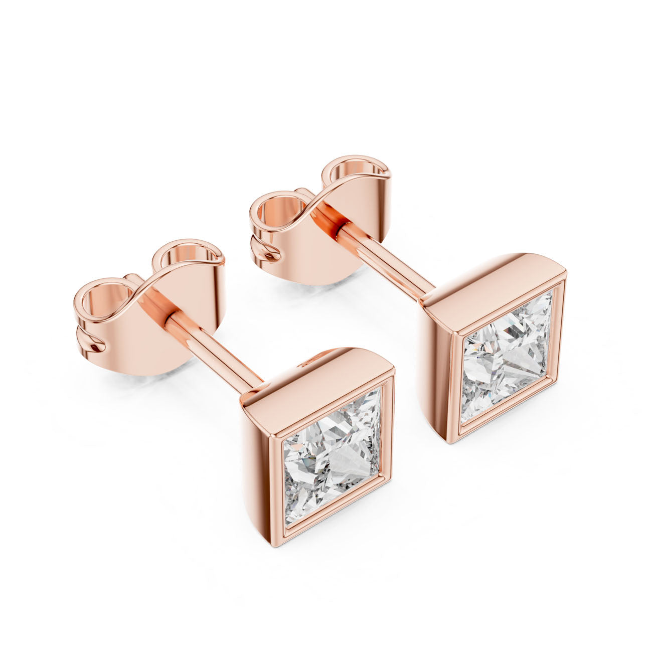 .88 Ct. Princess-Cut Bezel-Set Diamond Stud Earrings (GER-0368) 6