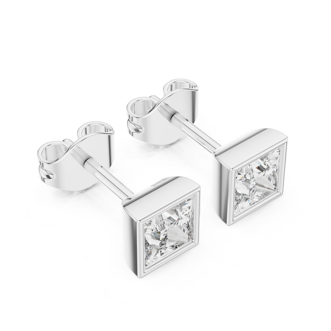 .88 Ct. Princess-Cut Bezel-Set Diamond Stud Earrings (GER-0368) 8