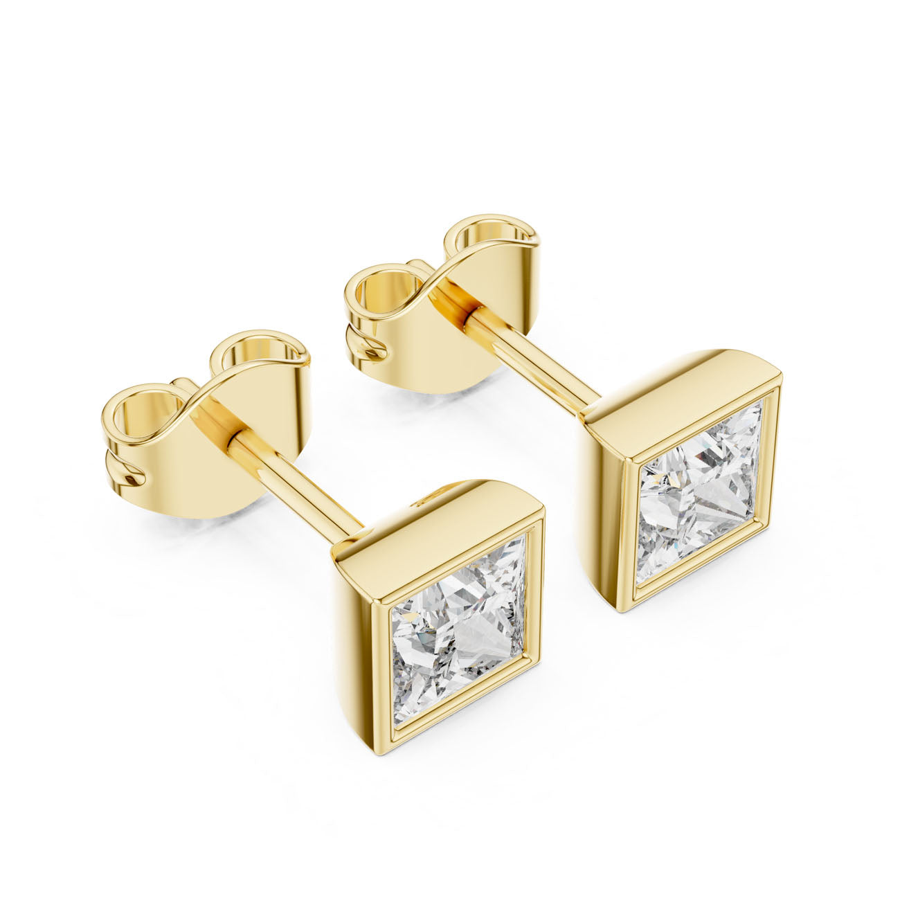 .88 Ct. Princess-Cut Bezel-Set Diamond Stud Earrings (GER-0368)