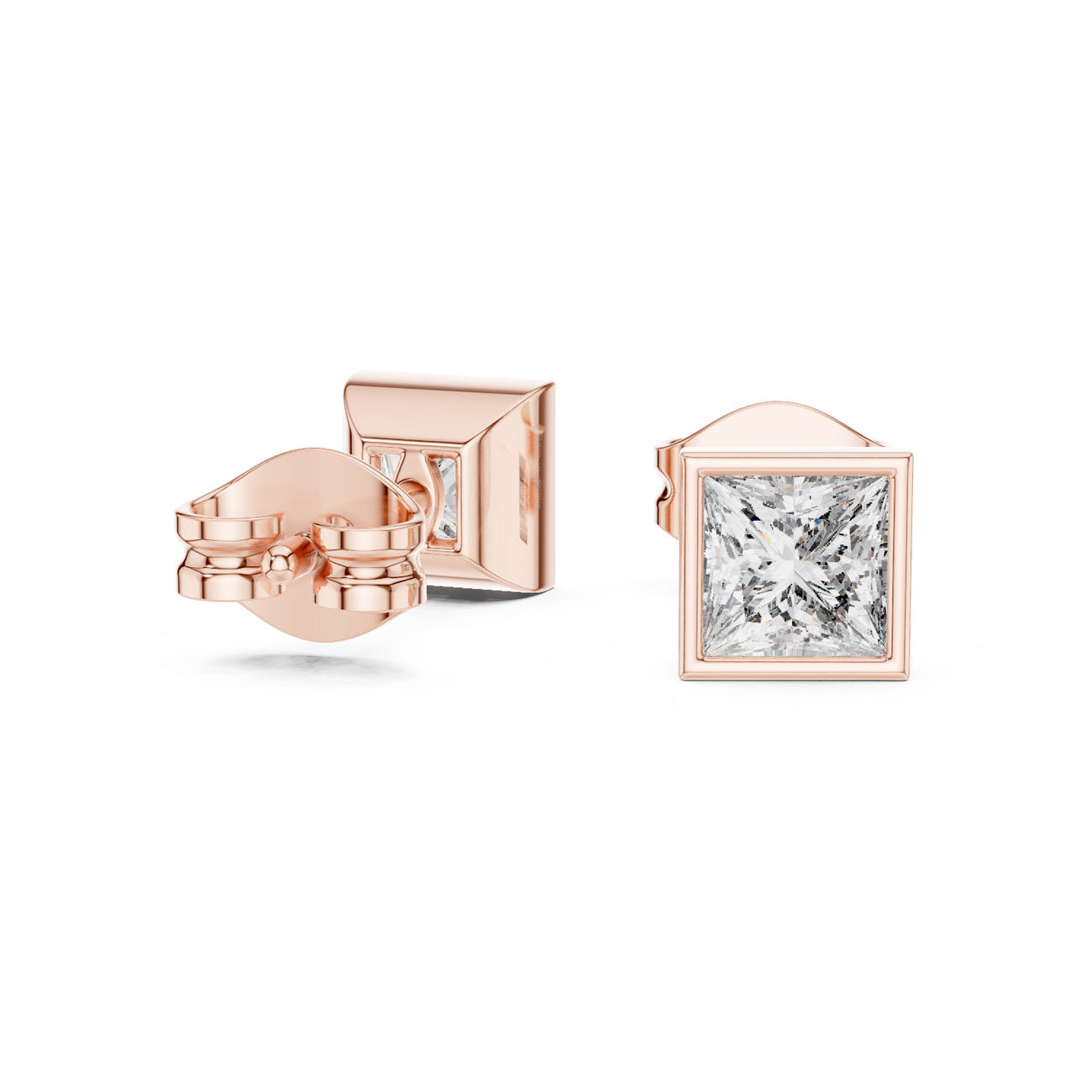 .88 Ct. Princess-Cut Bezel-Set Diamond Stud Earrings (GER-0368) 11
